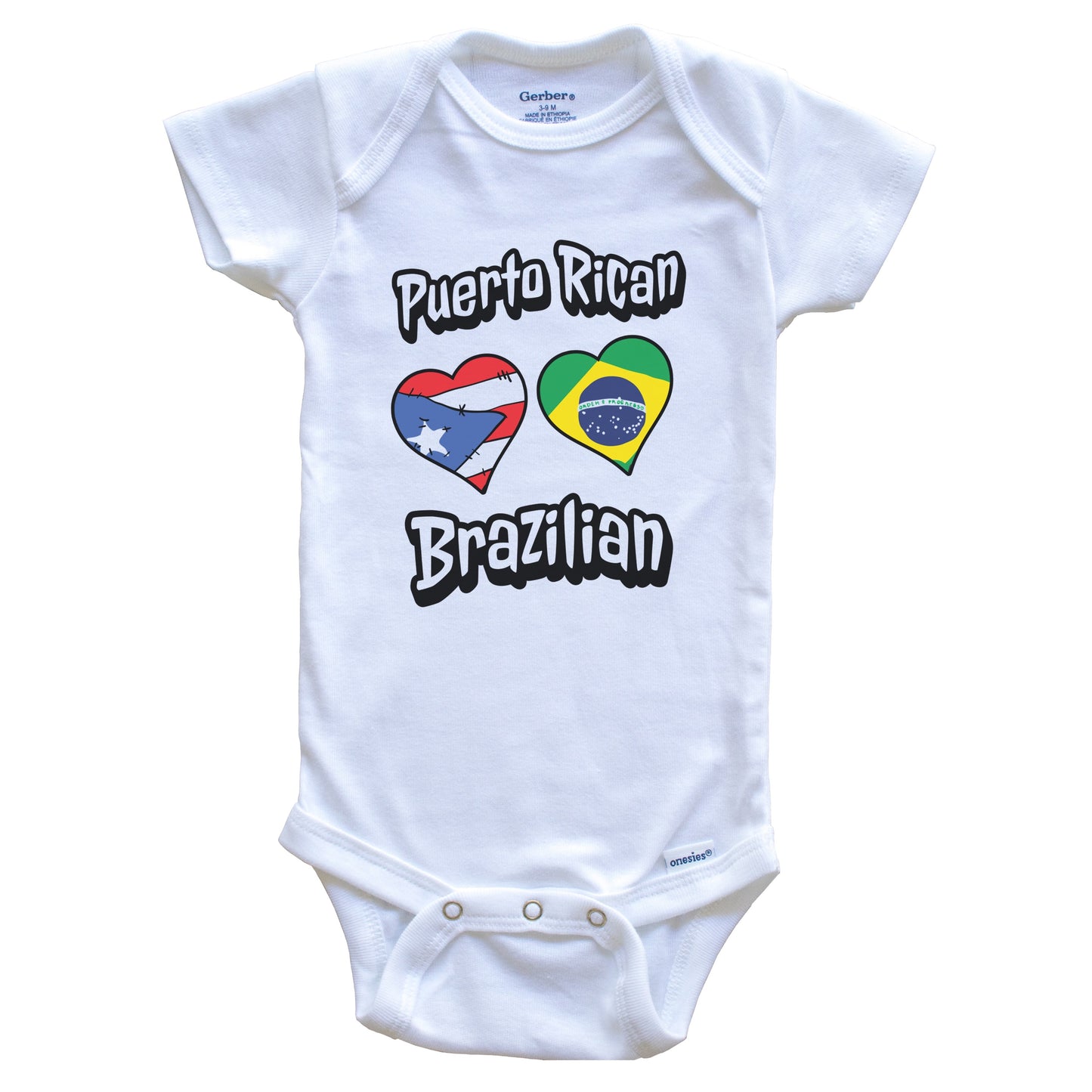 Puerto Rican Brazilian Flag Heart Combo Puerto Rico Brazil Baby Bodysuit