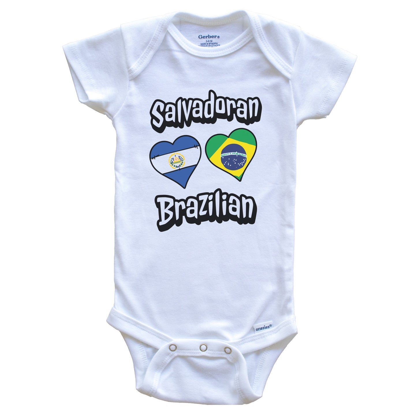 Salvadoran Brazilian Flag Heart Combo El Salvador Brazil Baby Bodysuit