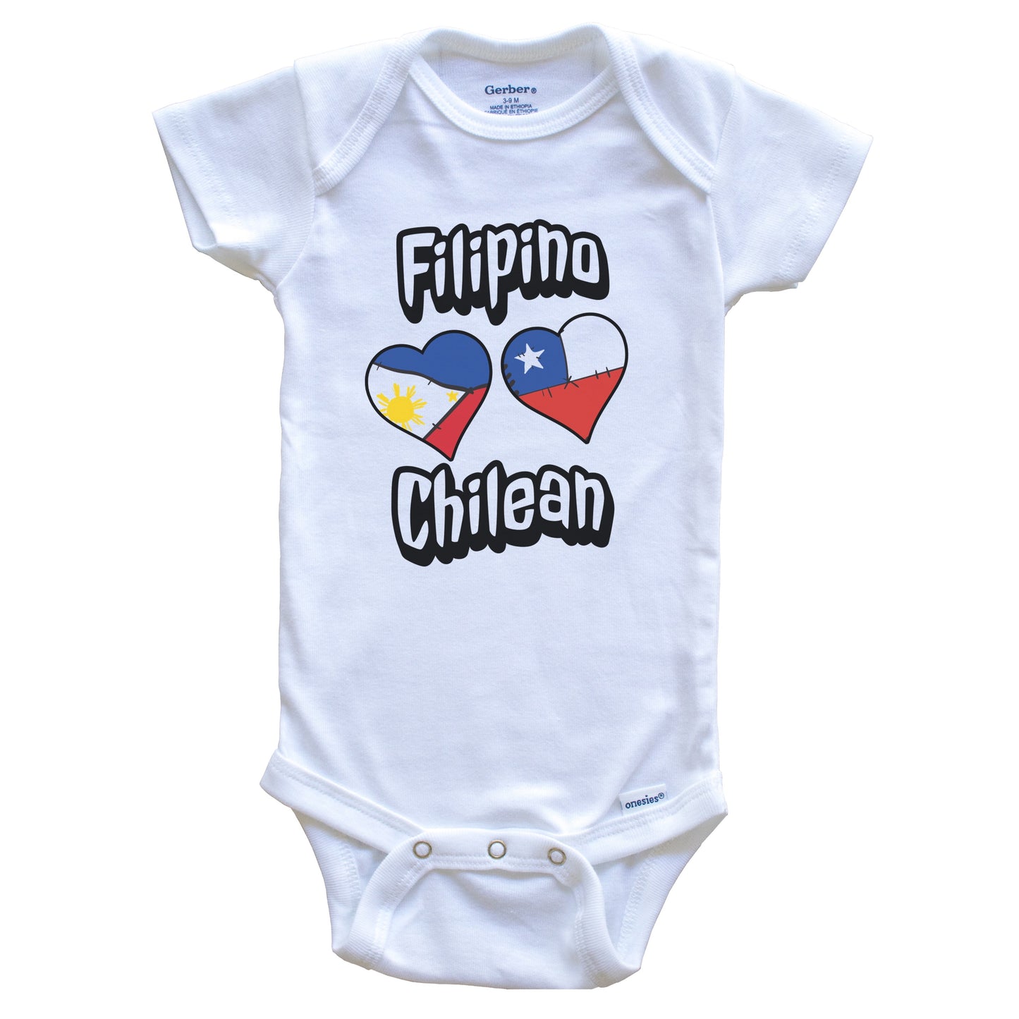 Filipino Chilean Flag Heart Combo Philippines Chile Baby Bodysuit