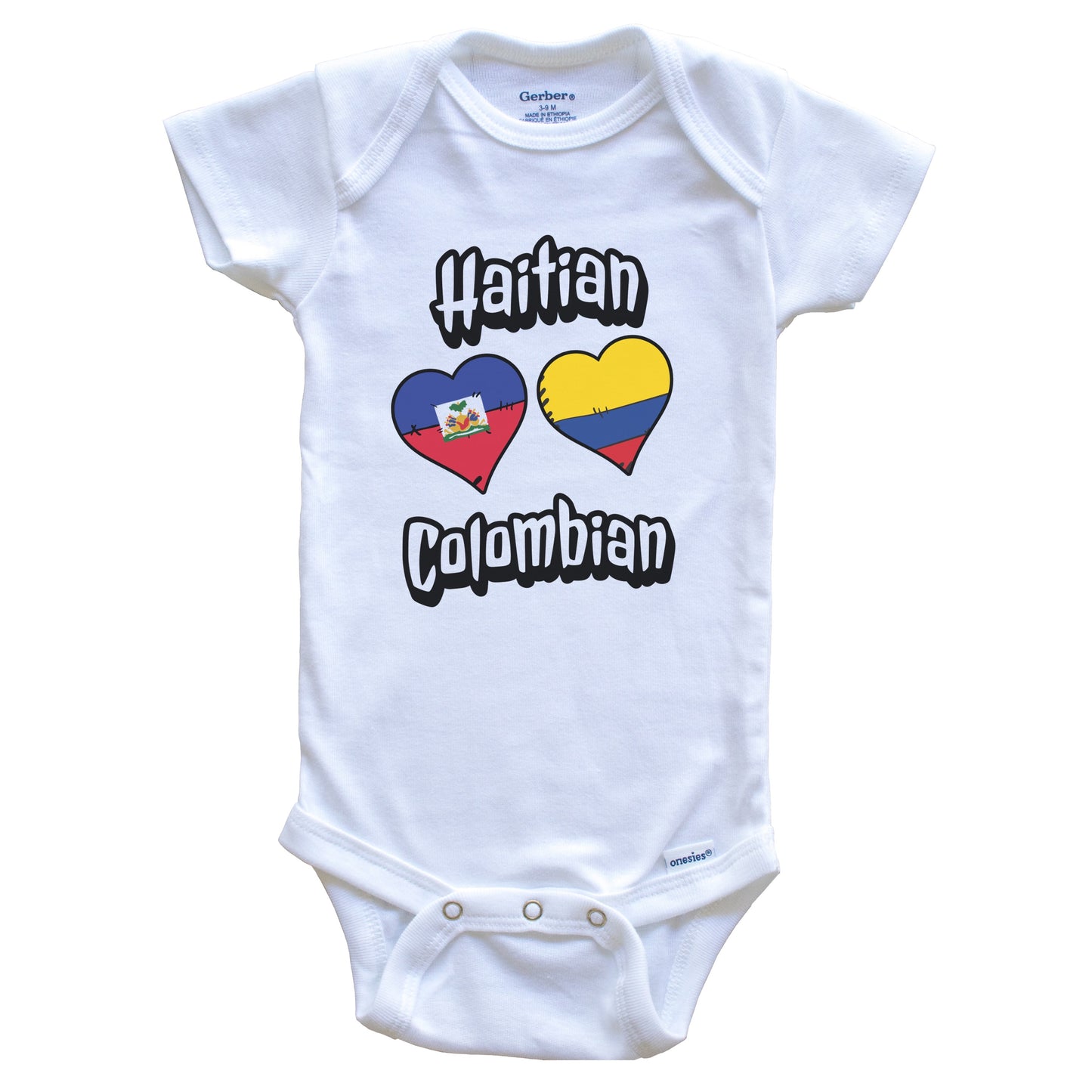 Haitian Colombian Flag Heart Combo Haiti Colombia Baby Bodysuit