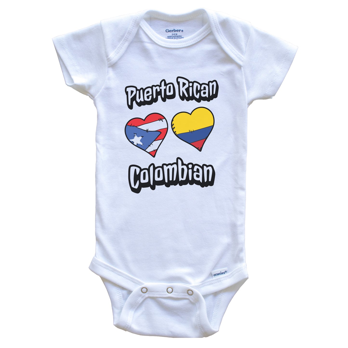 Puerto Rican Colombian Flag Heart Combo Puerto Rico Colombia Baby Bodysuit