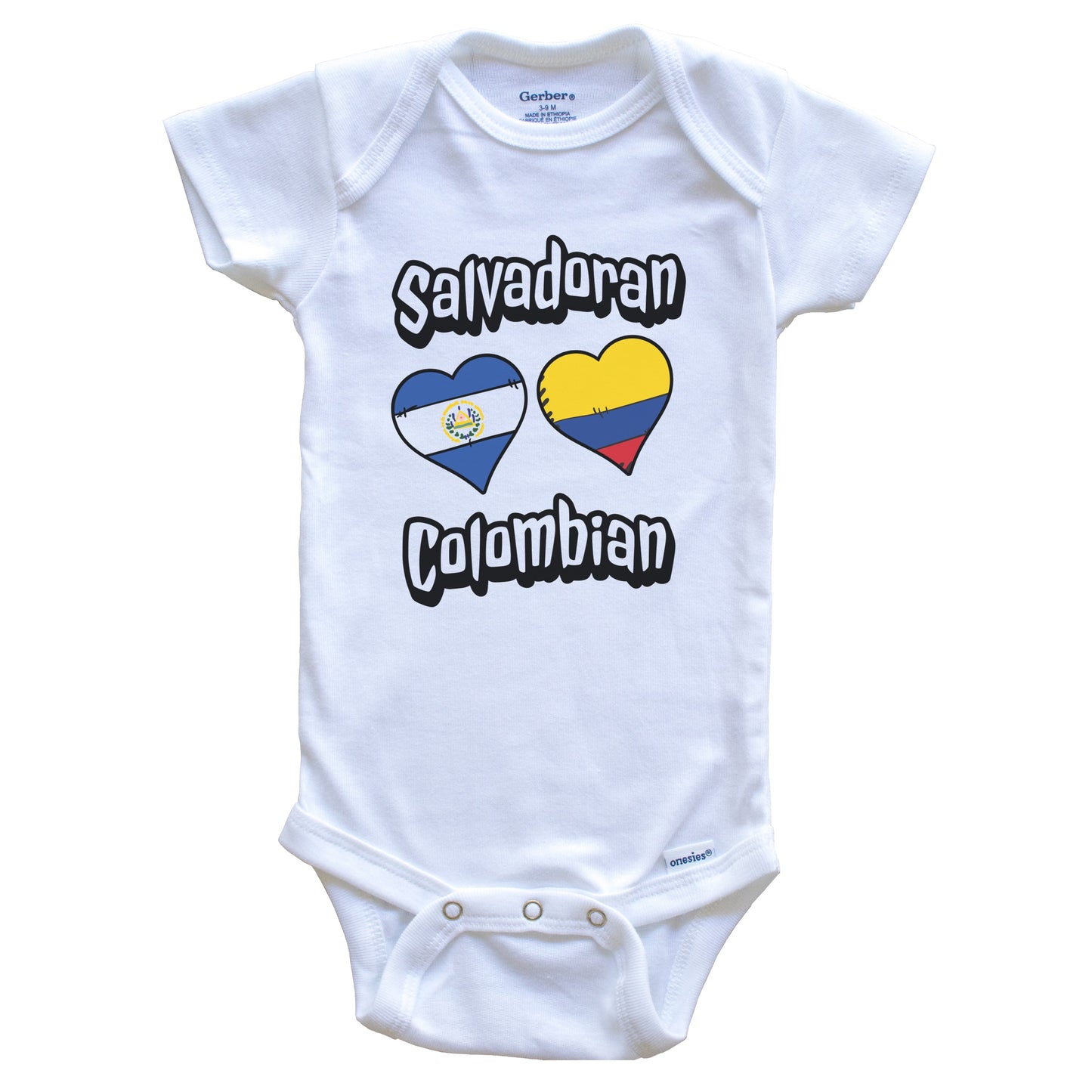 Salvadoran Colombian Flag Heart Combo El Salvador Colombia Baby Bodysuit