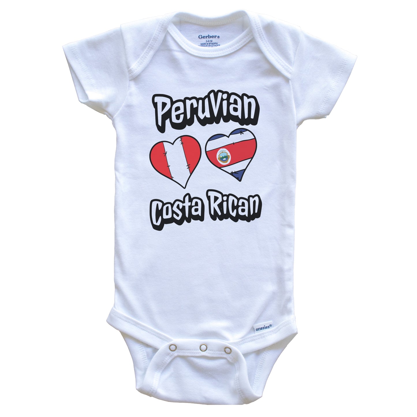 Peruvian Costa Rican Flag Heart Combo Peru Costa Rica Baby Bodysuit
