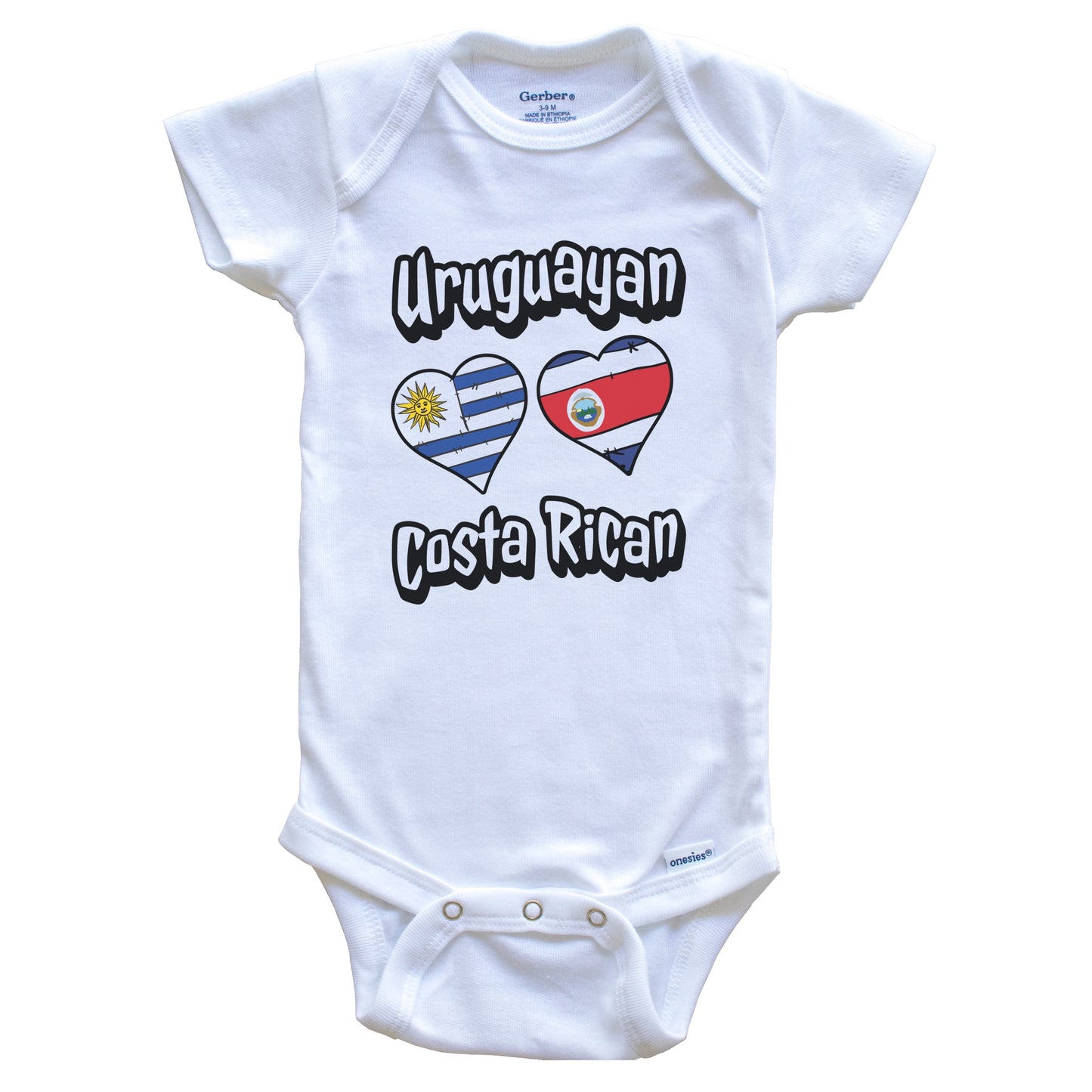Uruguayan Costa Rican Flag Heart Combo Uruguay Costa Rica Baby Bodysuit
