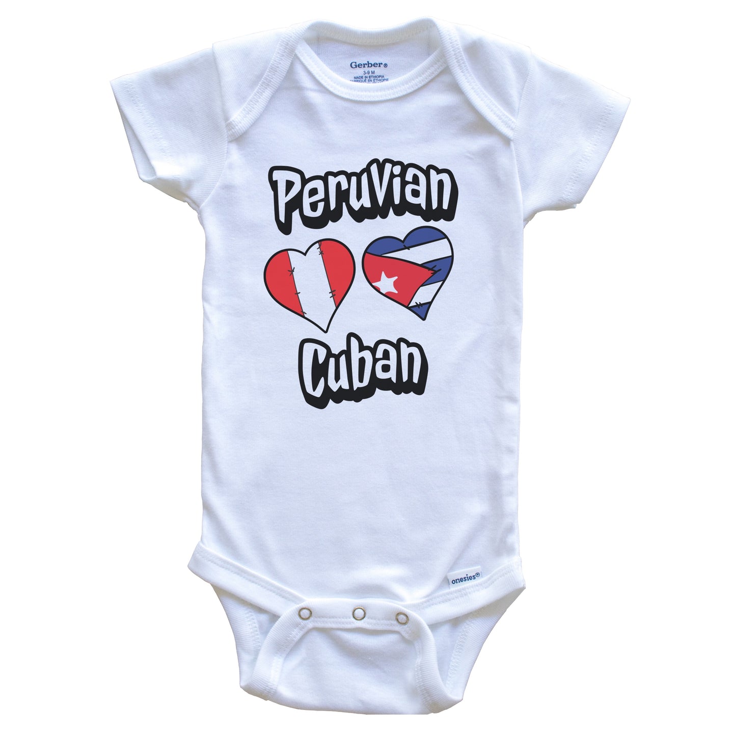 Peruvian Cuban Flag Heart Combo Peru Cuba Baby Bodysuit