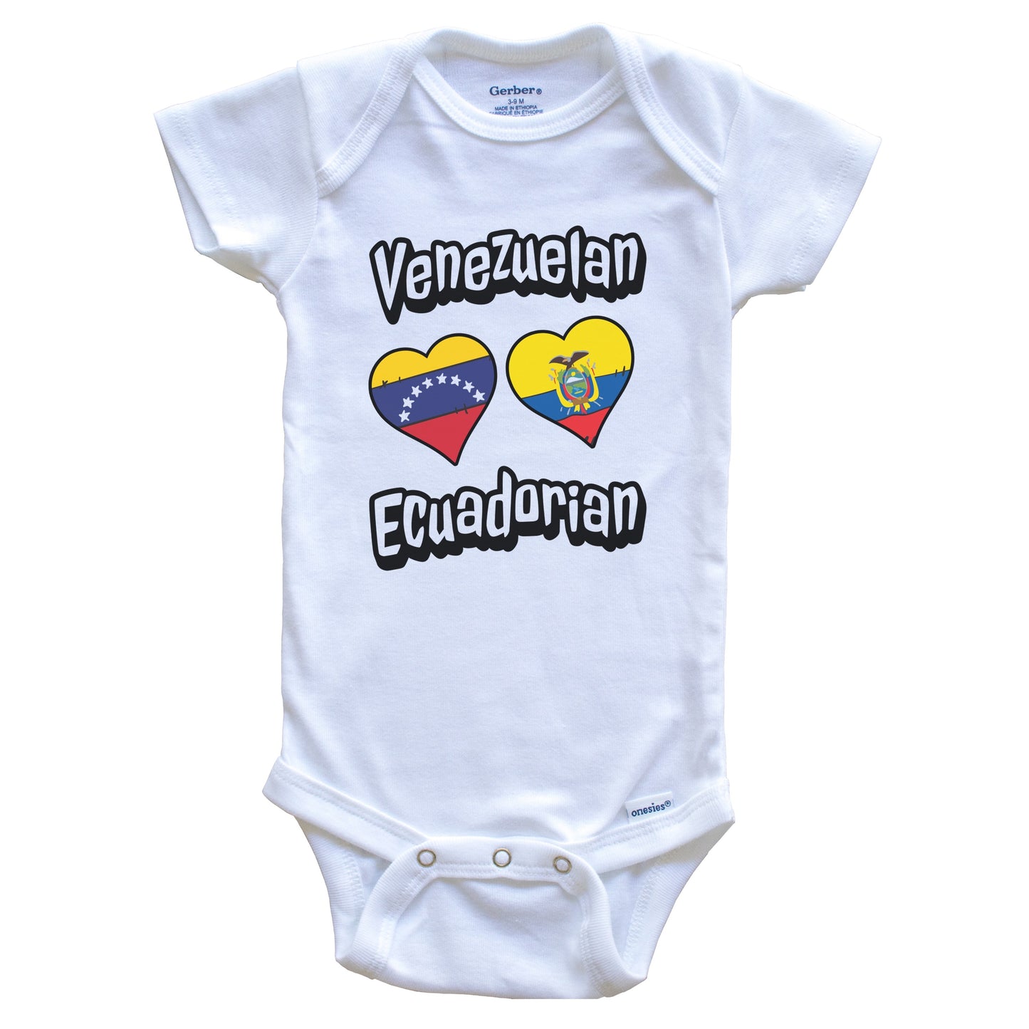 Venezuelan Ecuadorian Flag Heart Combo Venezuela Ecuador Baby Bodysuit