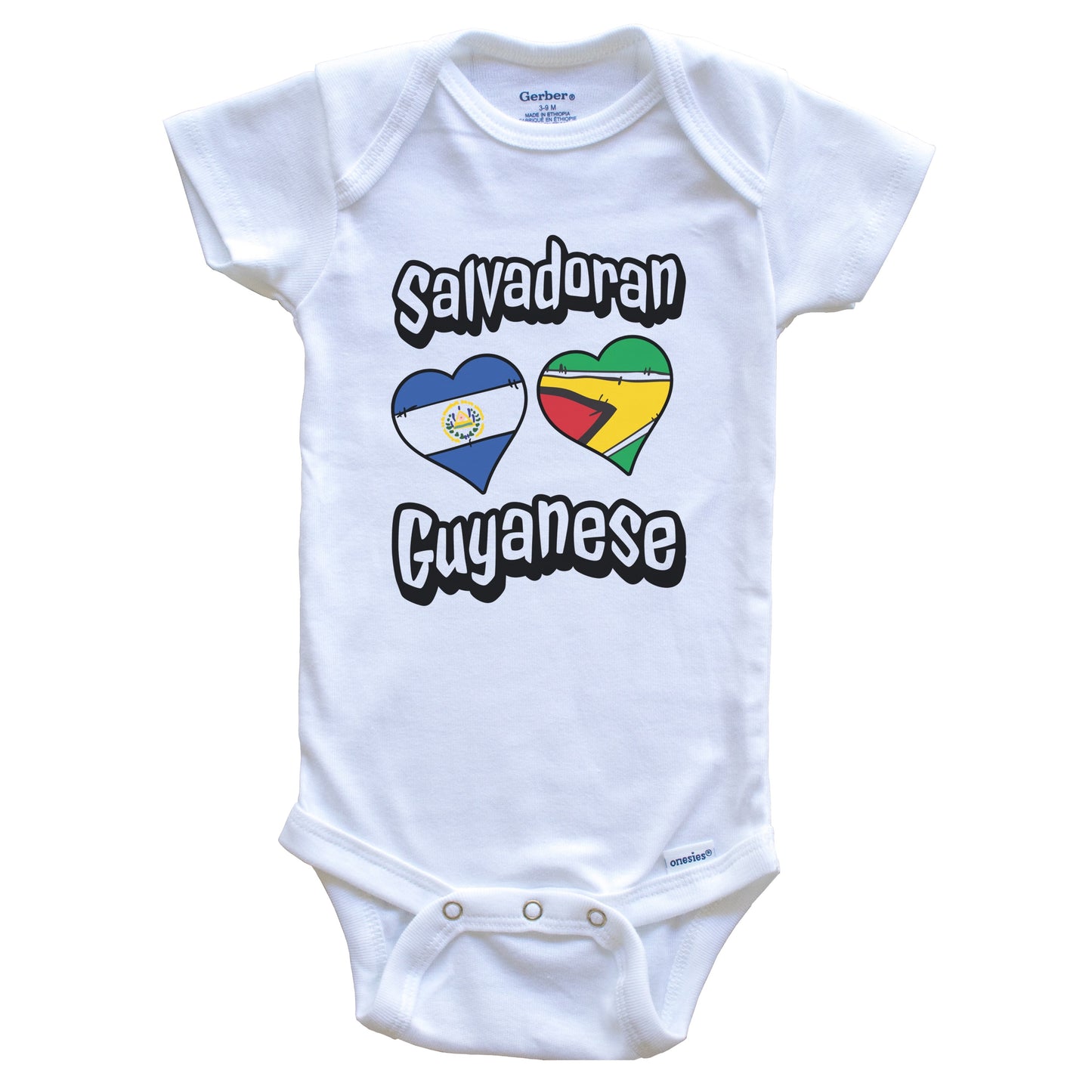 Salvadoran Guyanese Flag Heart Combo El Salvador Guyana Baby Bodysuit