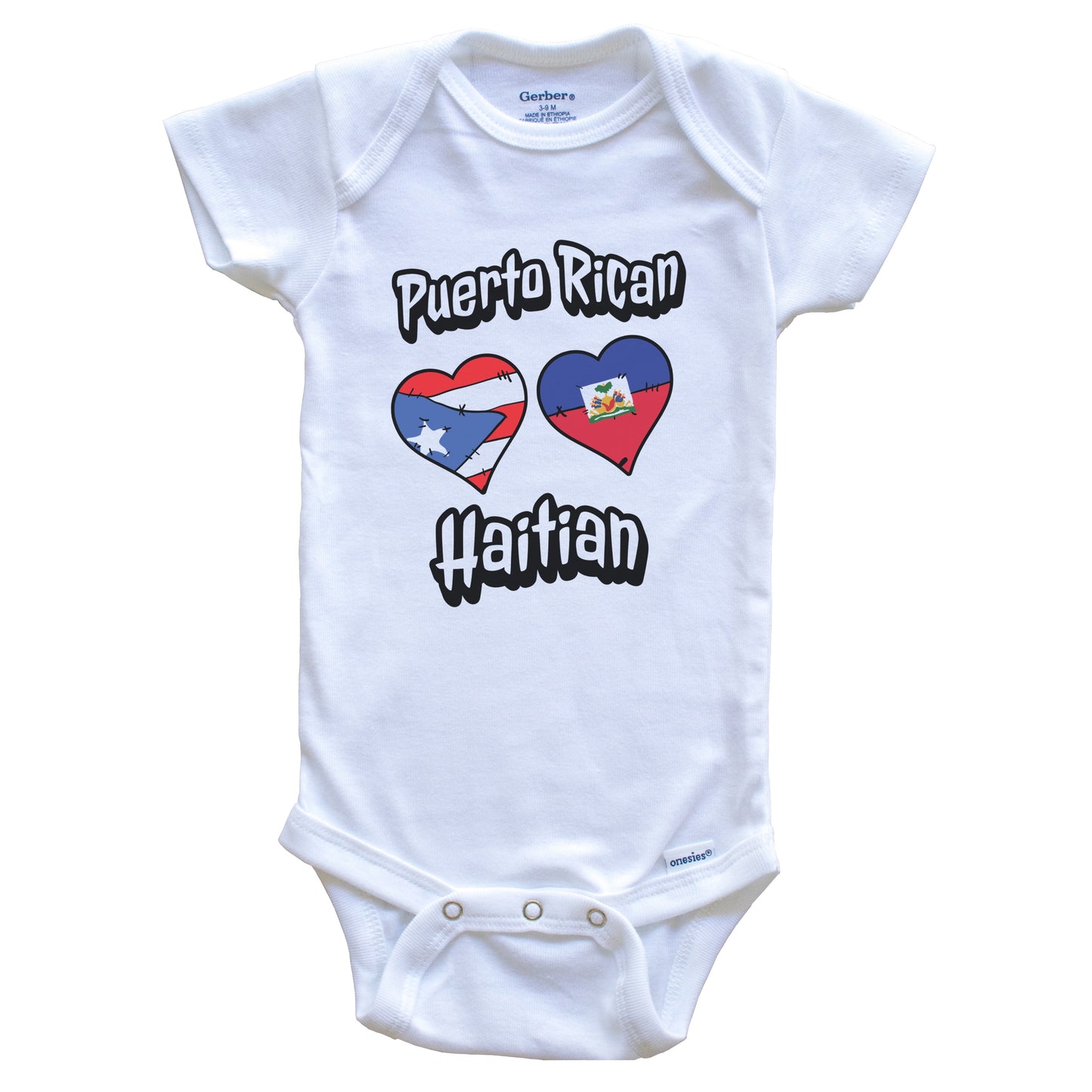 Puerto Rican Haitian Flag Heart Combo Puerto Rico Haiti Baby Bodysuit