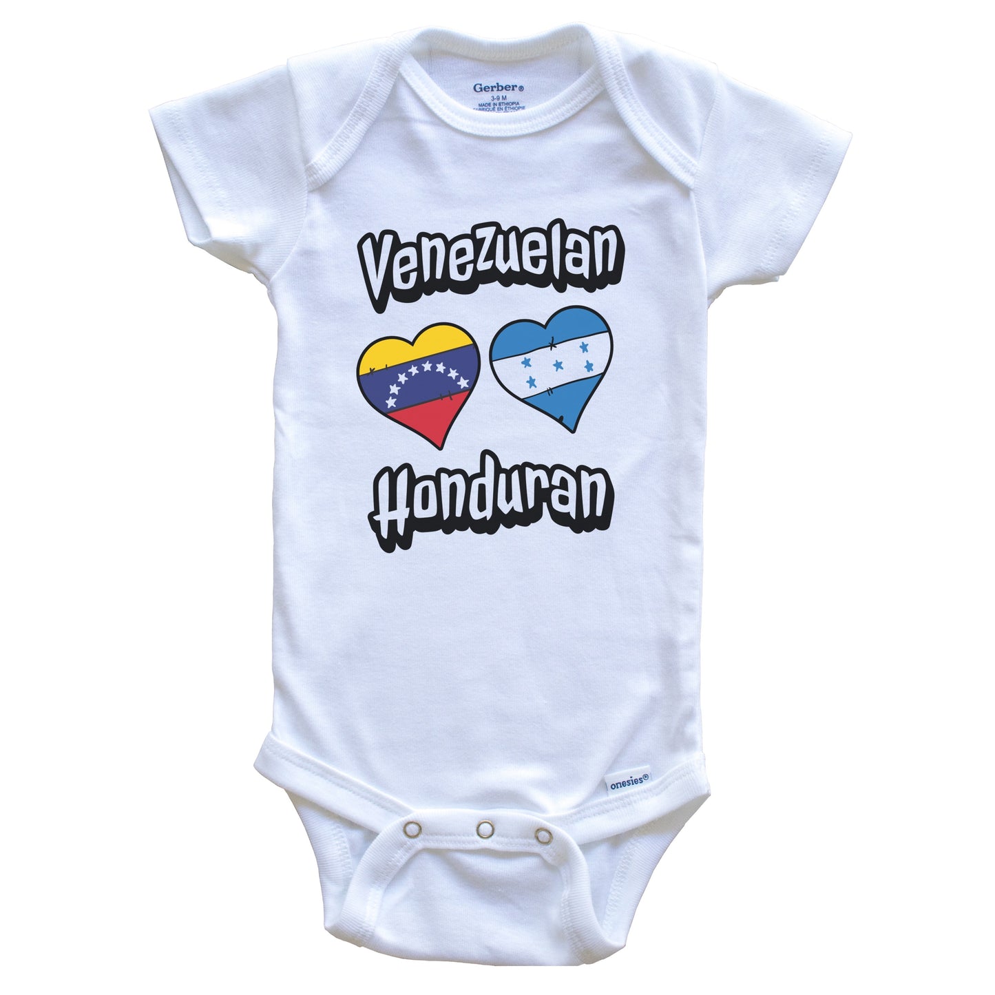 Venezuelan Honduran Flag Heart Combo Venezuela Honduras Baby Bodysuit