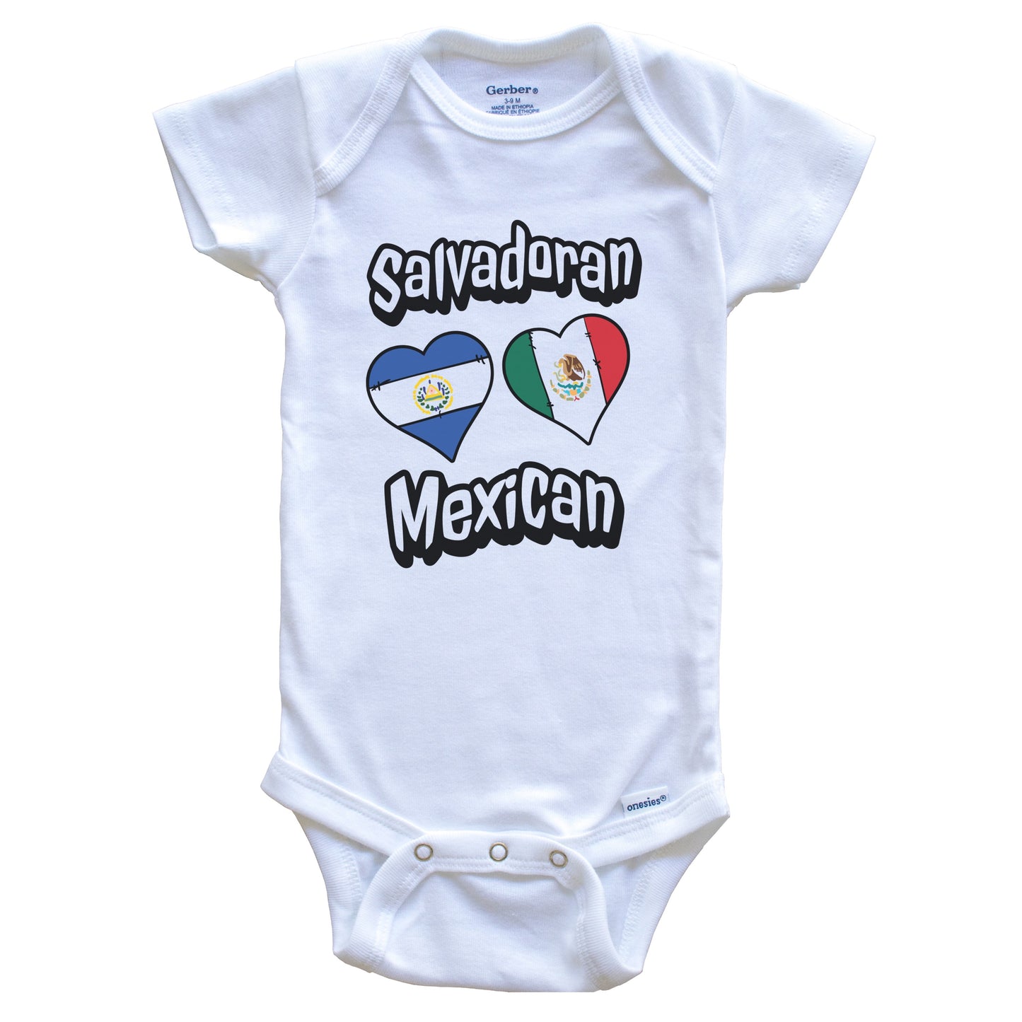 Salvadoran Mexican Flag Heart Combo El Salvador Mexico Baby Bodysuit