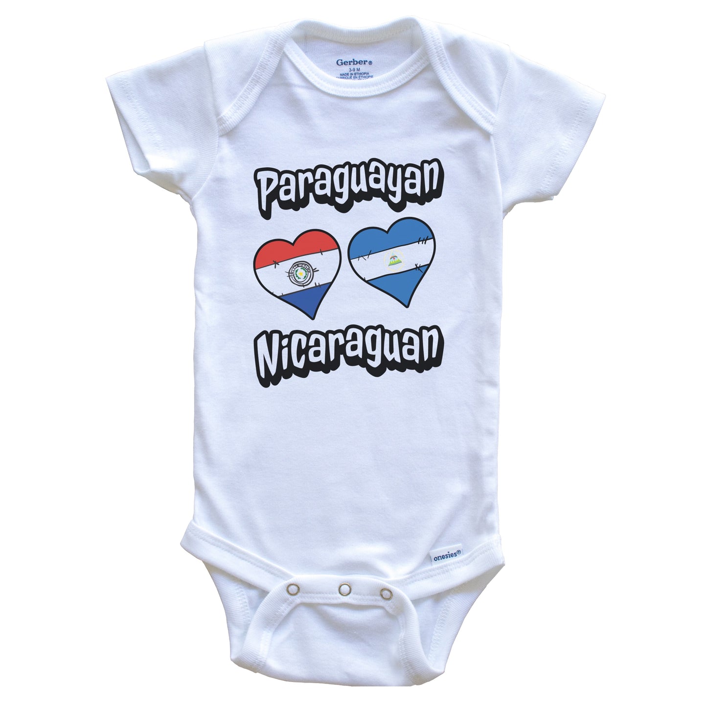 Paraguayan Nicaraguan Flag Heart Combo Paraguay Nicaragua Baby Bodysuit
