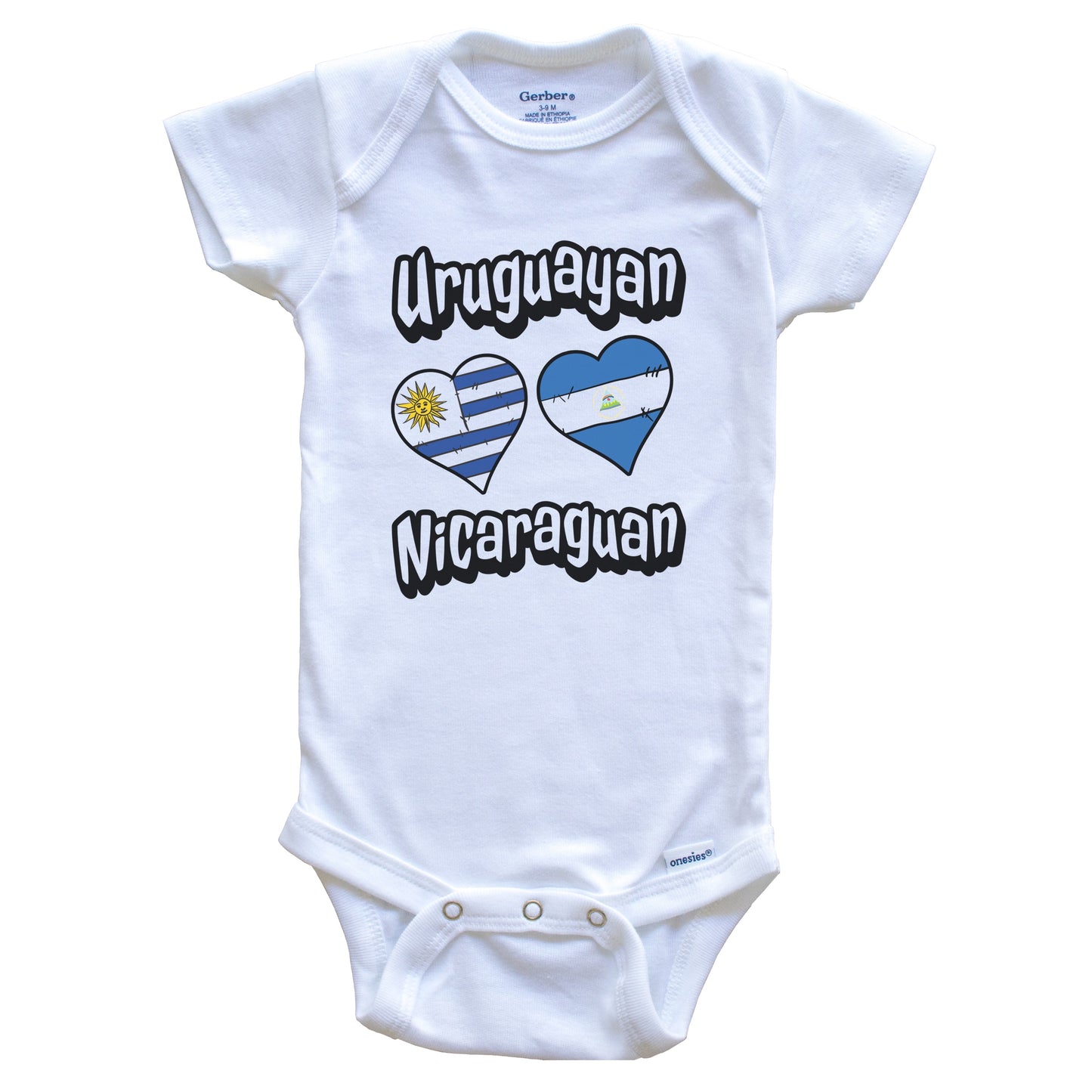 Uruguayan Nicaraguan Flag Heart Combo Uruguay Nicaragua Baby Bodysuit
