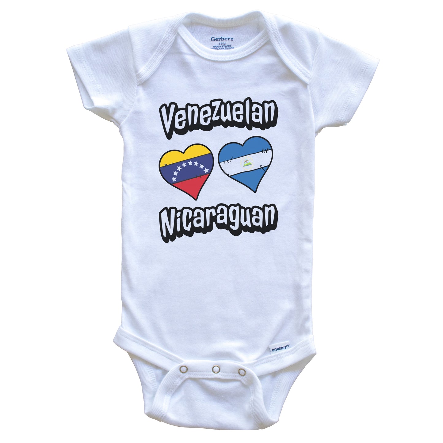 Venezuelan Nicaraguan Flag Heart Combo Venezuela Nicaragua Baby Bodysuit