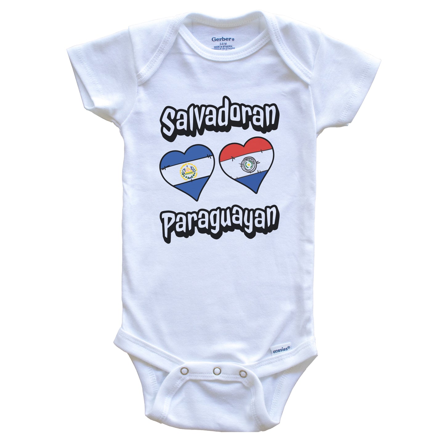 Salvadoran Paraguayan Flag Heart Combo El Salvador Paraguay Baby Bodysuit