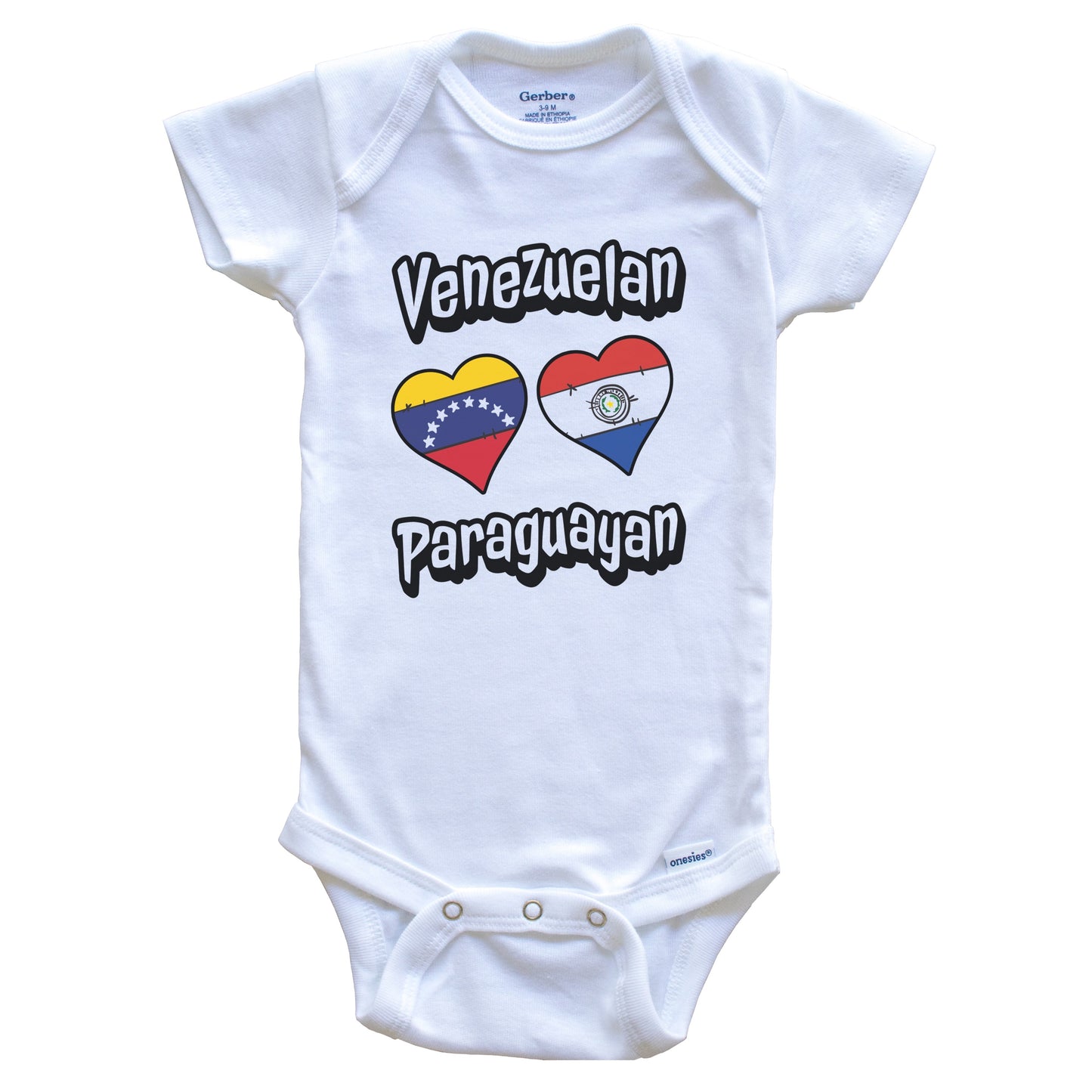 Venezuelan Paraguayan Flag Heart Combo Venezuela Paraguay Baby Bodysuit
