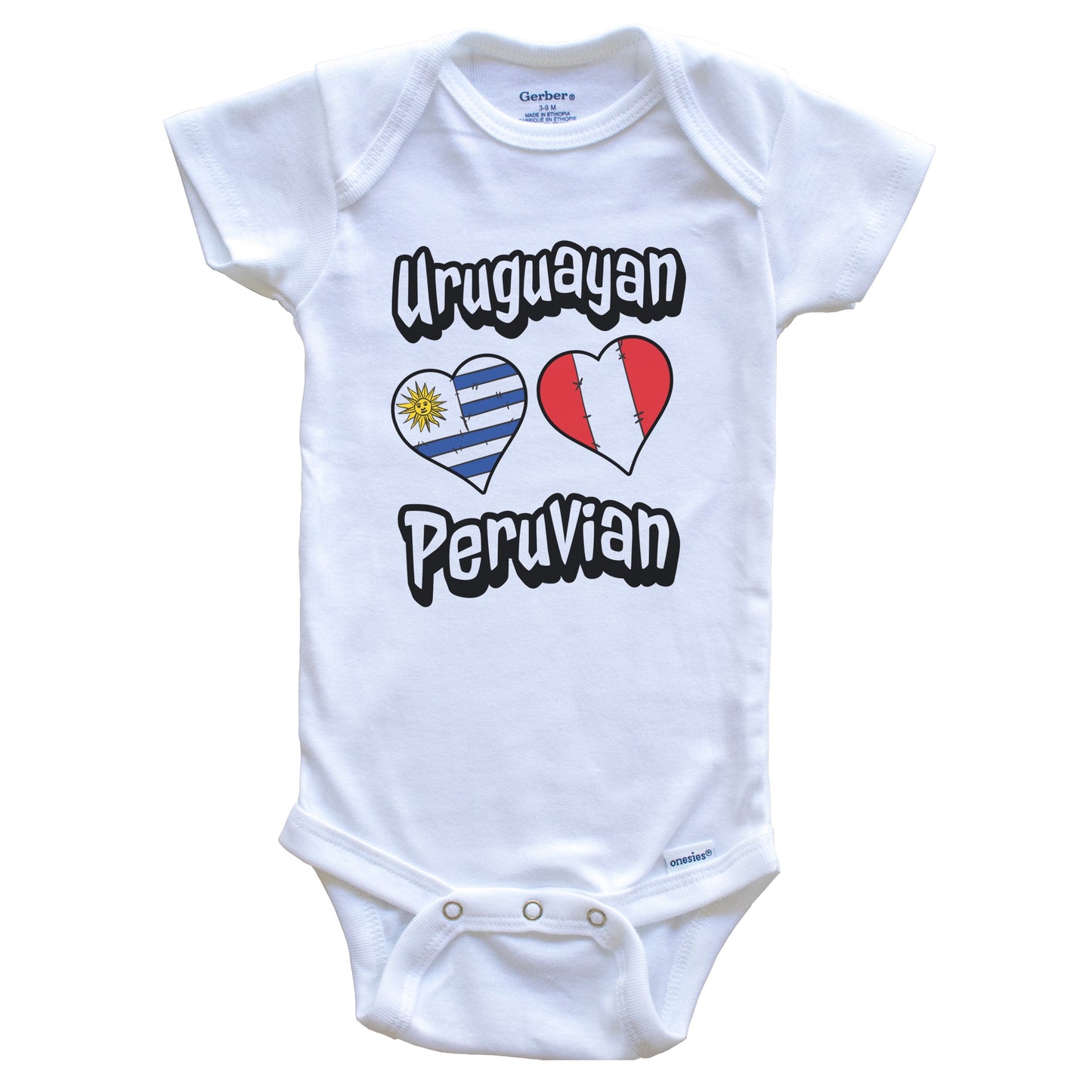 Uruguayan Peruvian Flag Heart Combo Uruguay Peru Baby Bodysuit