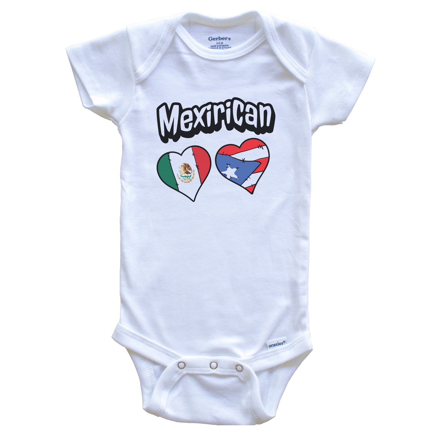 Mexirican Mexican Puerto Rican Flag Heart Combo Baby Bodysuit