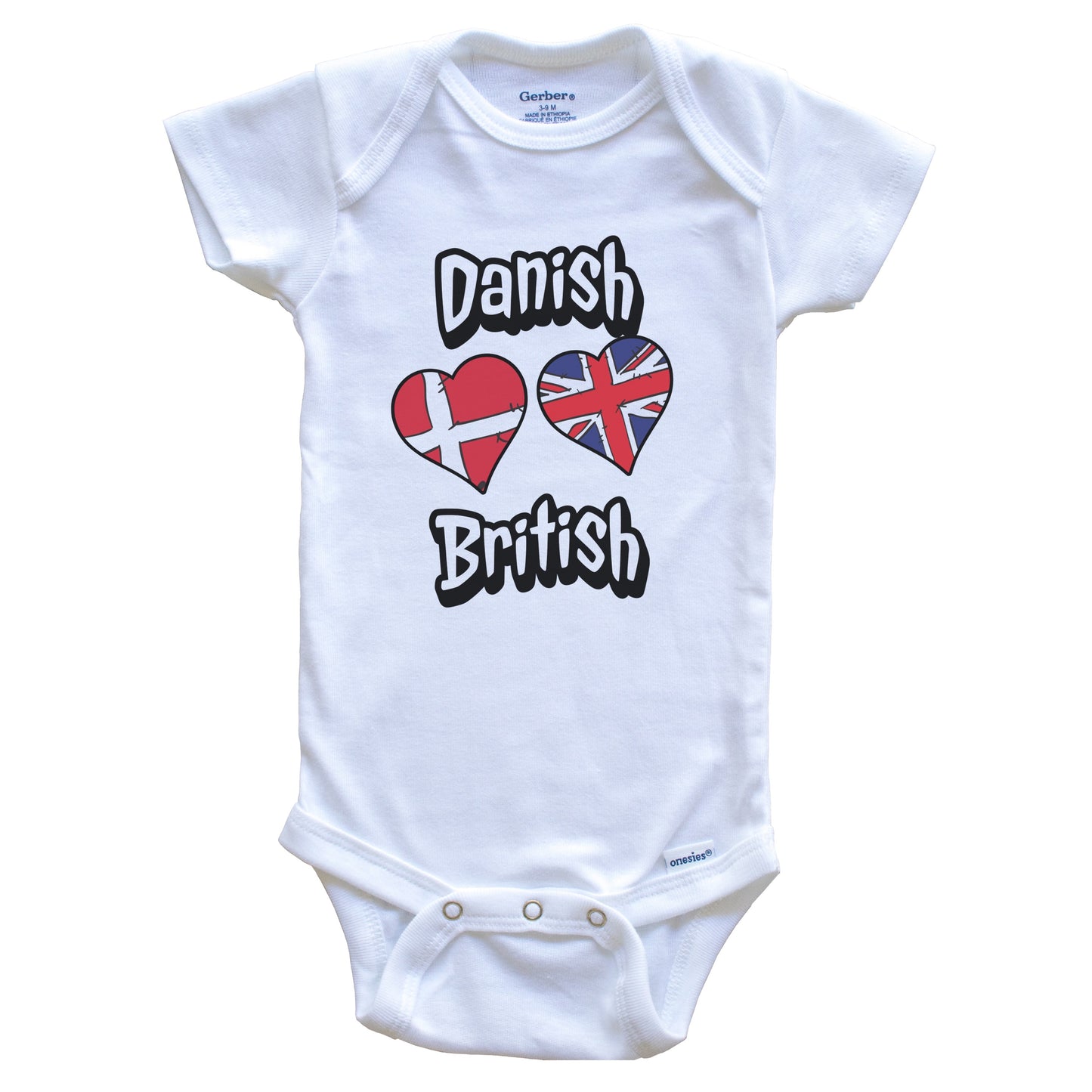Danish British Flag Heart Combo Denmark UK Baby Bodysuit