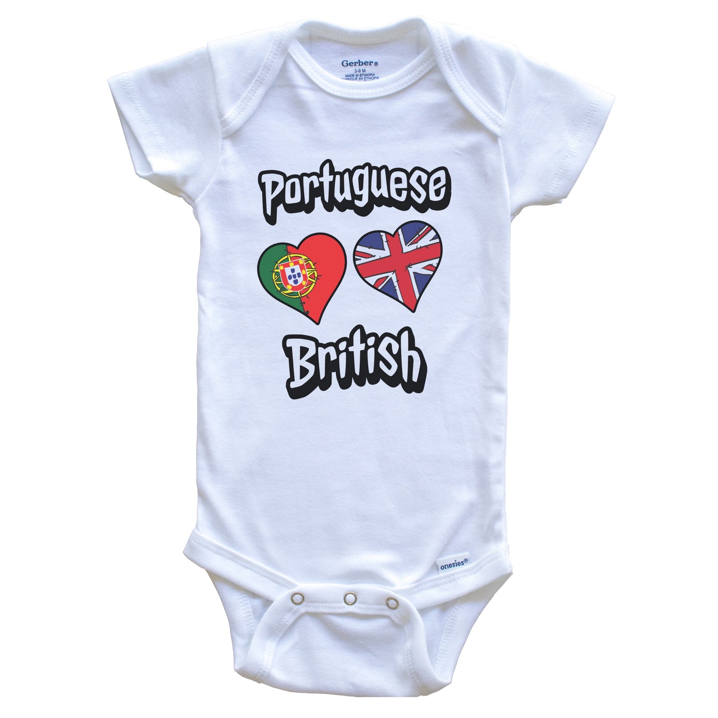 Portuguese British Flag Heart Combo Portugal UK Baby Bodysuit