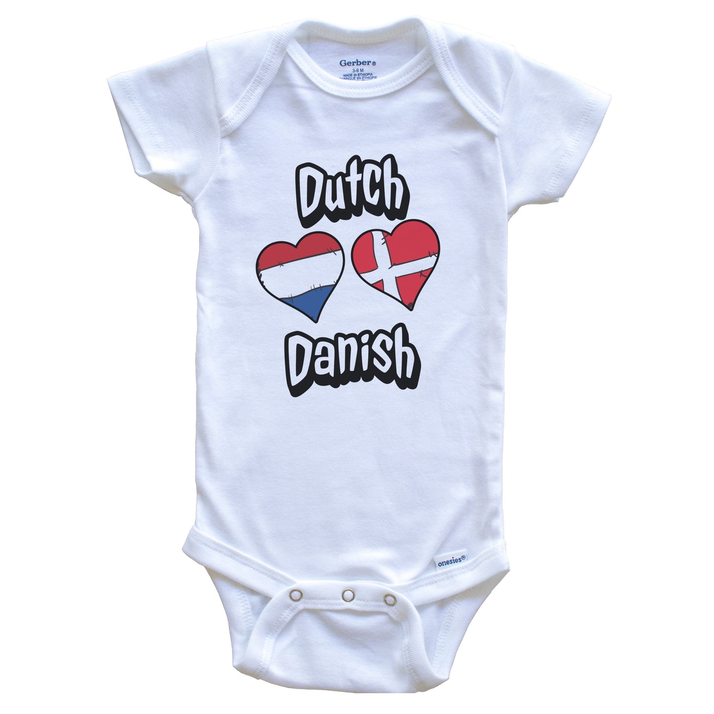 Dutch Danish Flag Heart Combo Netherlands Denmark Baby Bodysuit
