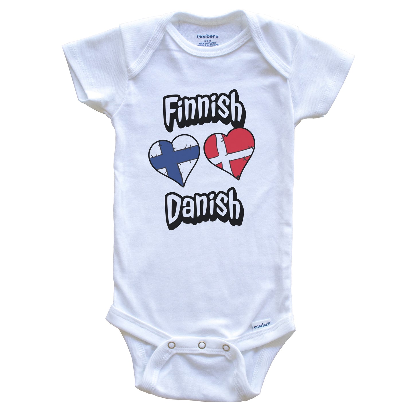 Finnish Danish Flag Heart Combo Finland Denmark Baby Bodysuit