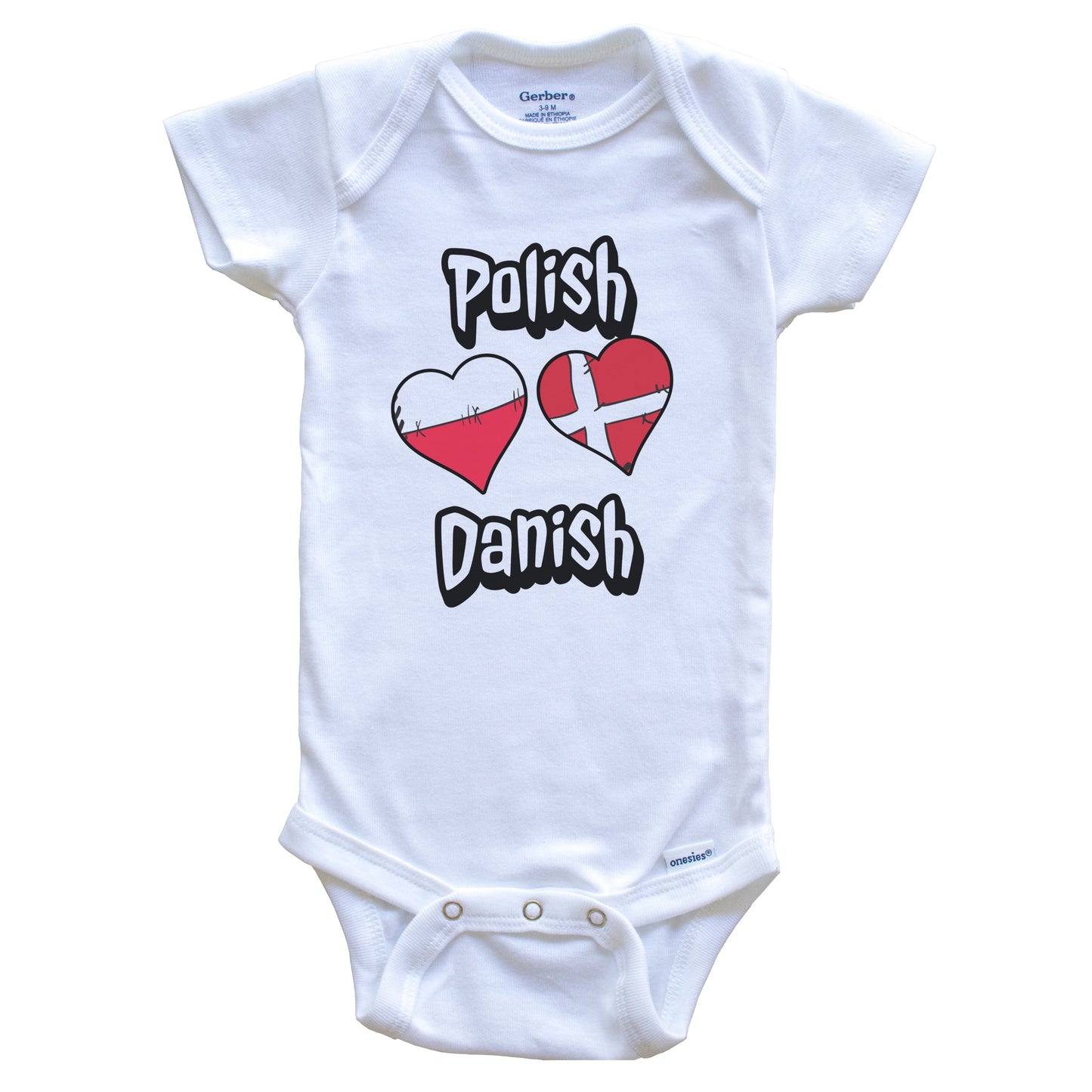 Polish Danish Flag Heart Combo Poland Denmark Baby Bodysuit