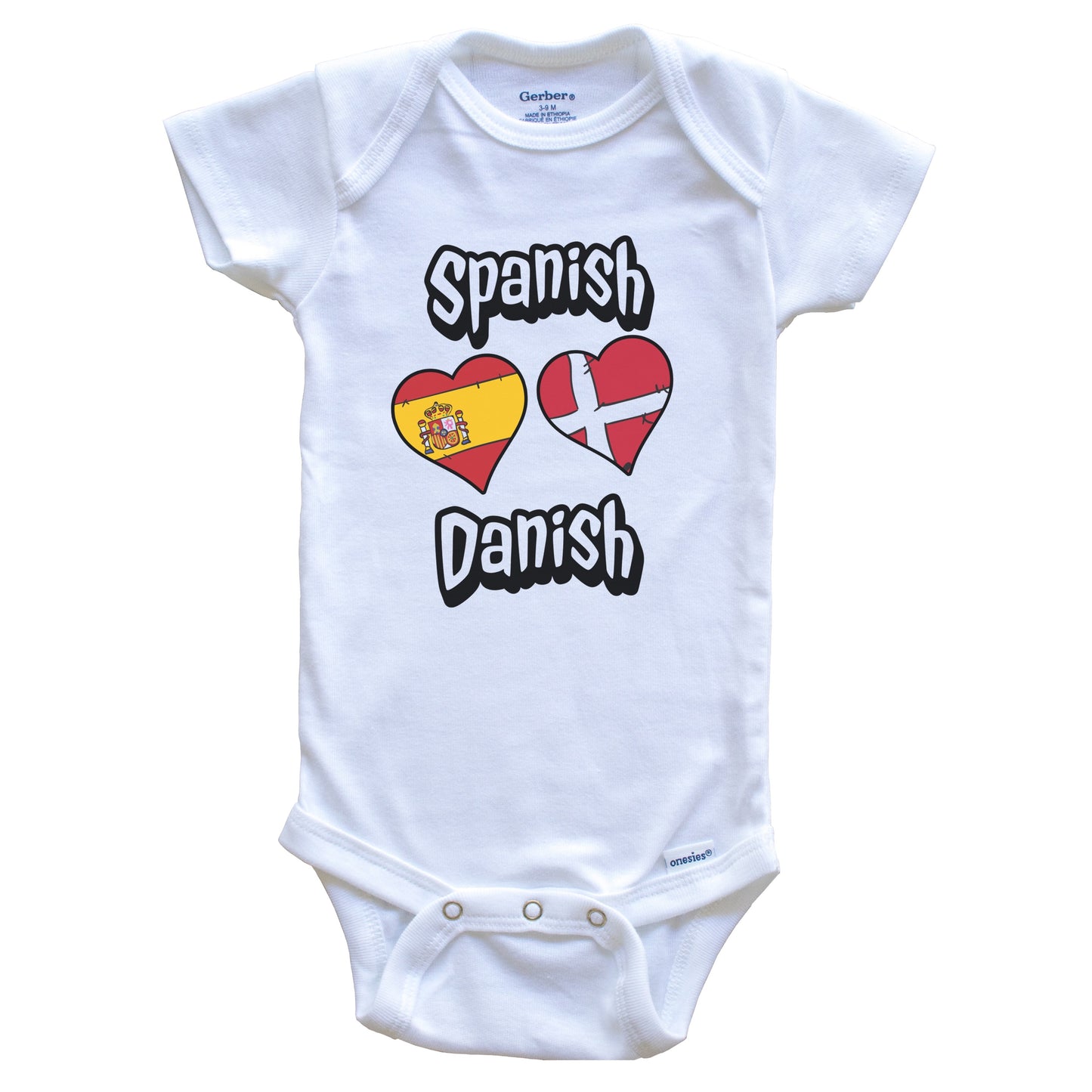 Spanish Danish Flag Heart Combo Spain Denmark Baby Bodysuit