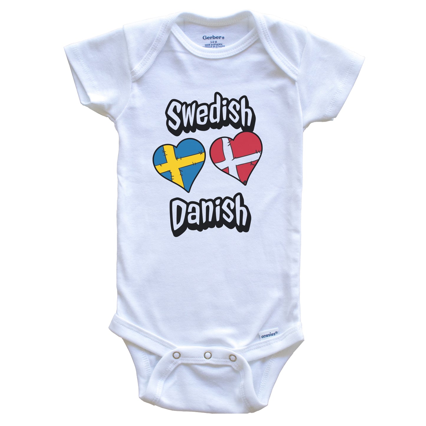 Swedish Danish Flag Heart Combo Sweden Denmark Baby Bodysuit