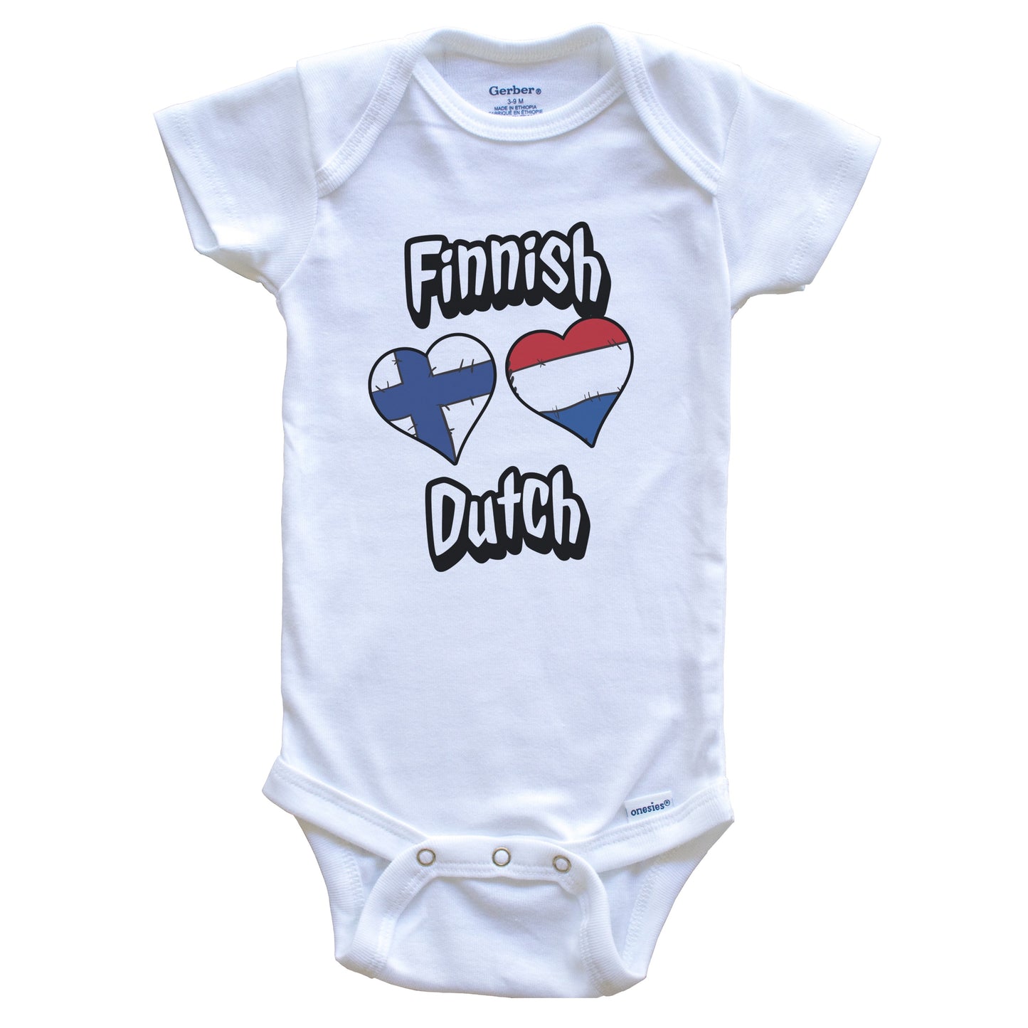 Finnish Dutch Flag Heart Combo Finland Netherlands Baby Bodysuit