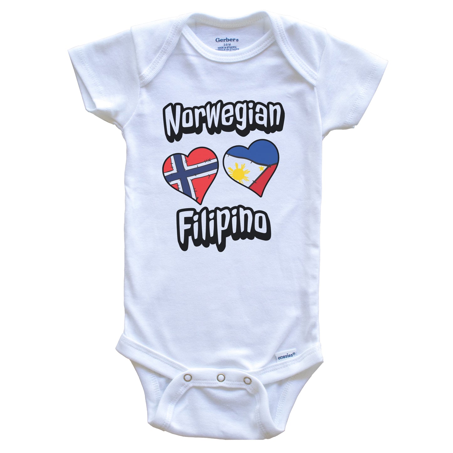Norwegian Filipino Flag Heart Combo Norway Philippines Baby Bodysuit