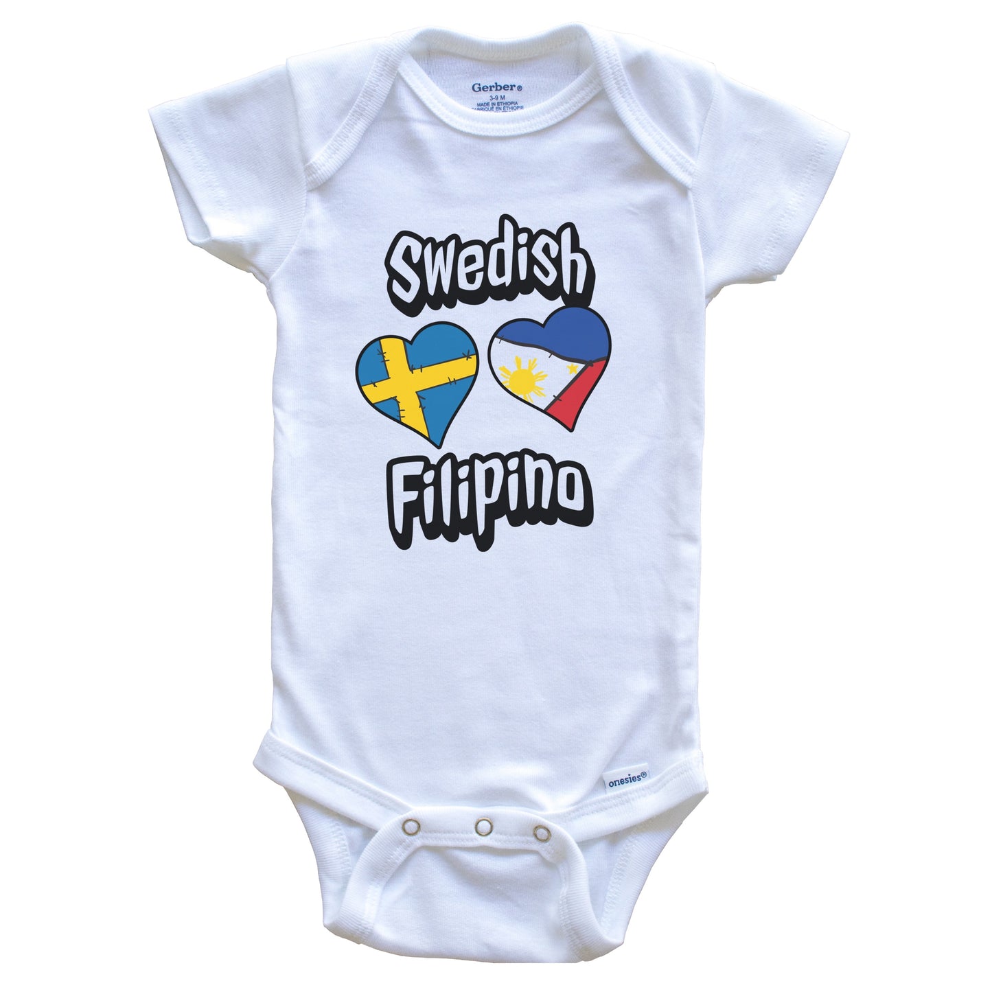 Swedish Filipino Flag Heart Combo Sweden Philippines Baby Bodysuit