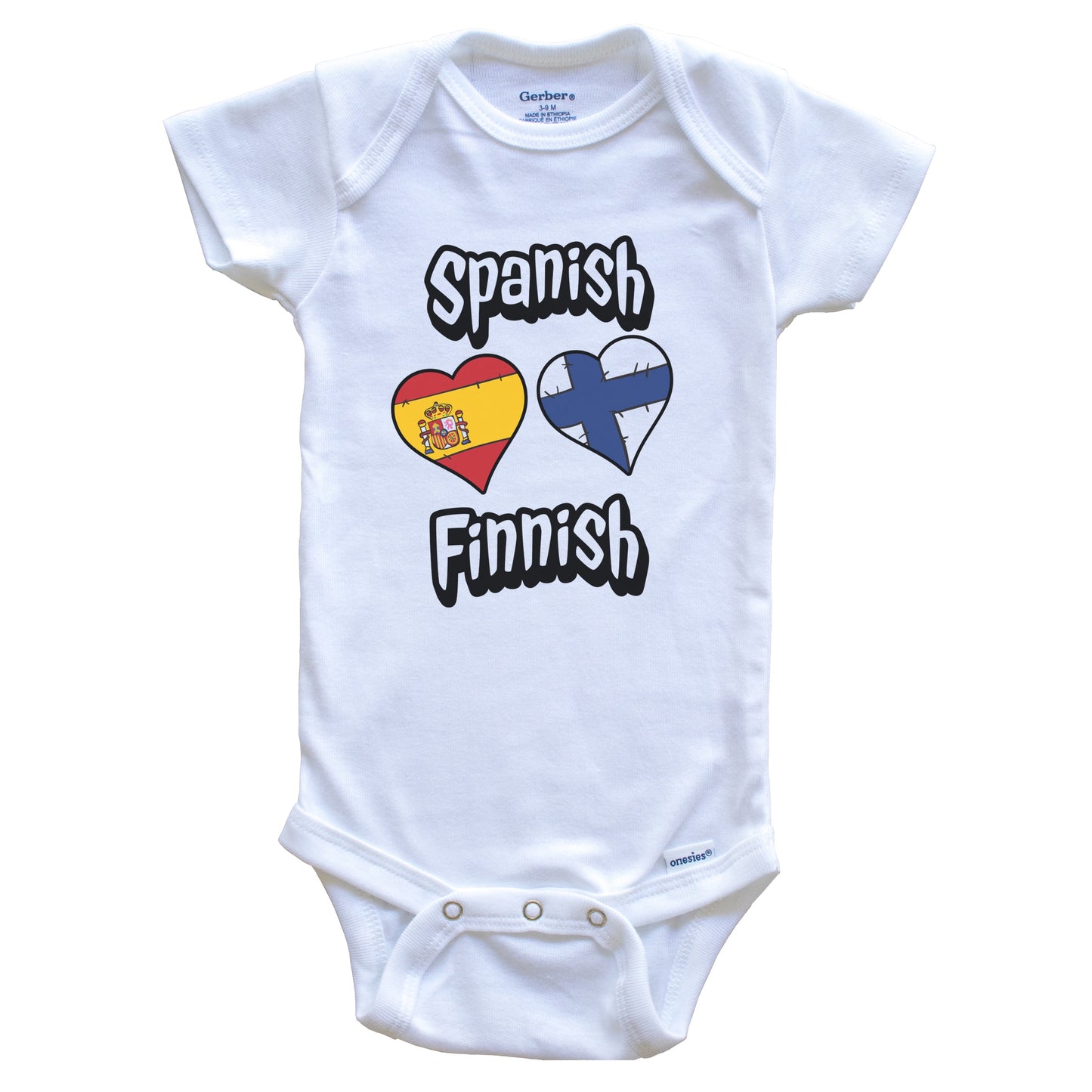 Spanish Finnish Flag Heart Combo Spain Finland Baby Bodysuit