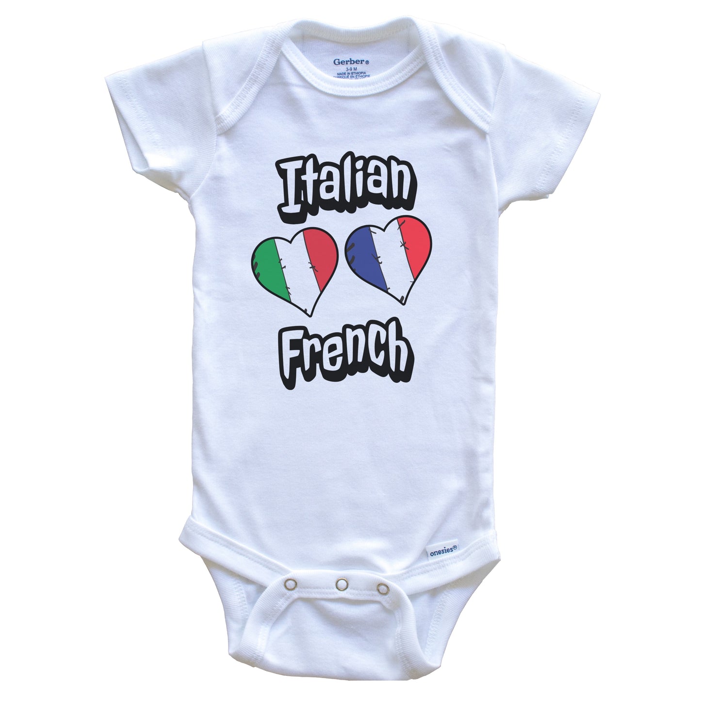 Italian French Flag Heart Combo Italy France Baby Bodysuit
