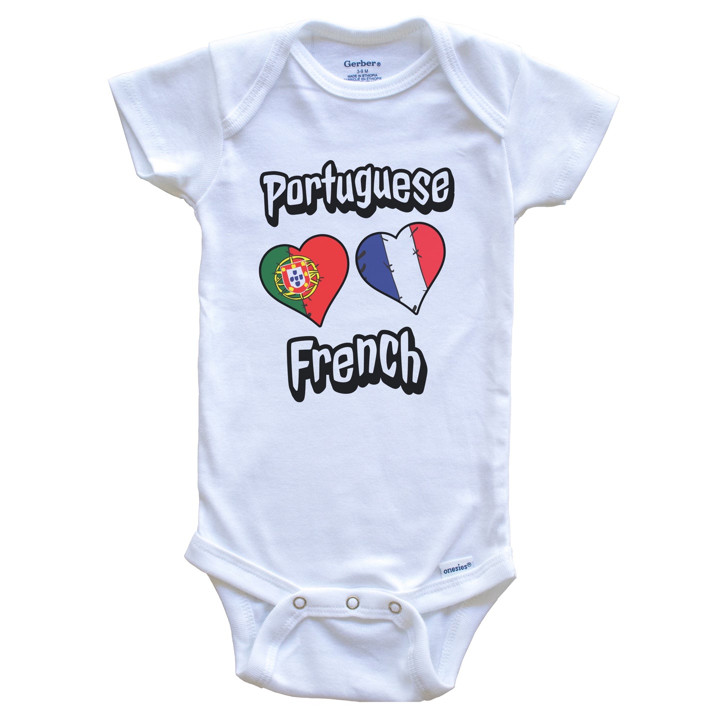 Portuguese French Flag Heart Combo Portugal France Baby Bodysuit
