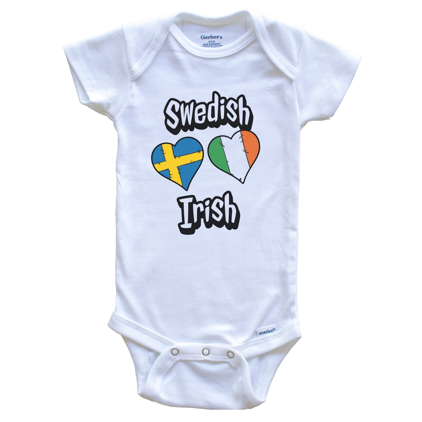 Swedish Irish Flag Heart Combo Sweden Ireland Baby Bodysuit