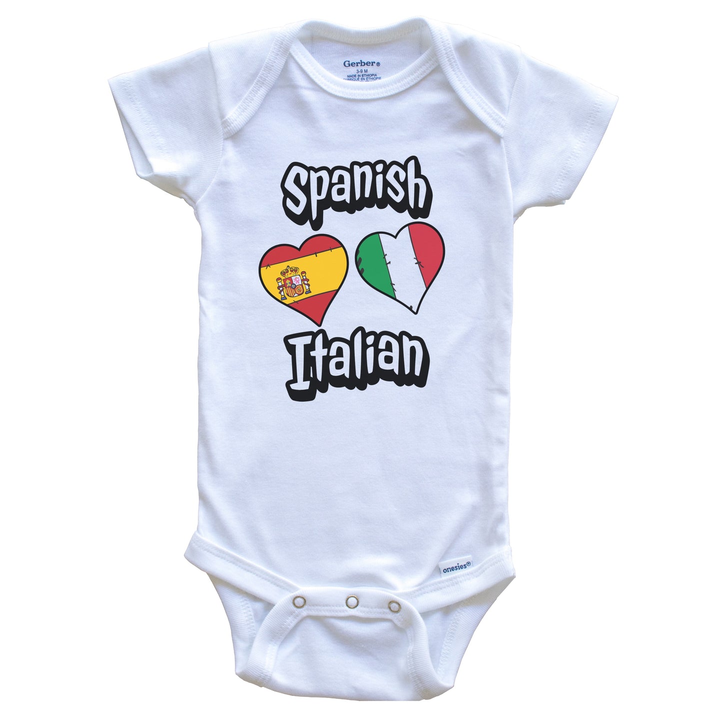 Spanish Italian Flag Heart Combo Spain Italy Baby Bodysuit