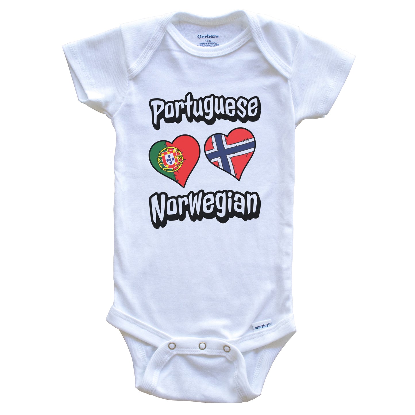 Portuguese Norwegian Flag Heart Combo Portugal Norway Baby Bodysuit