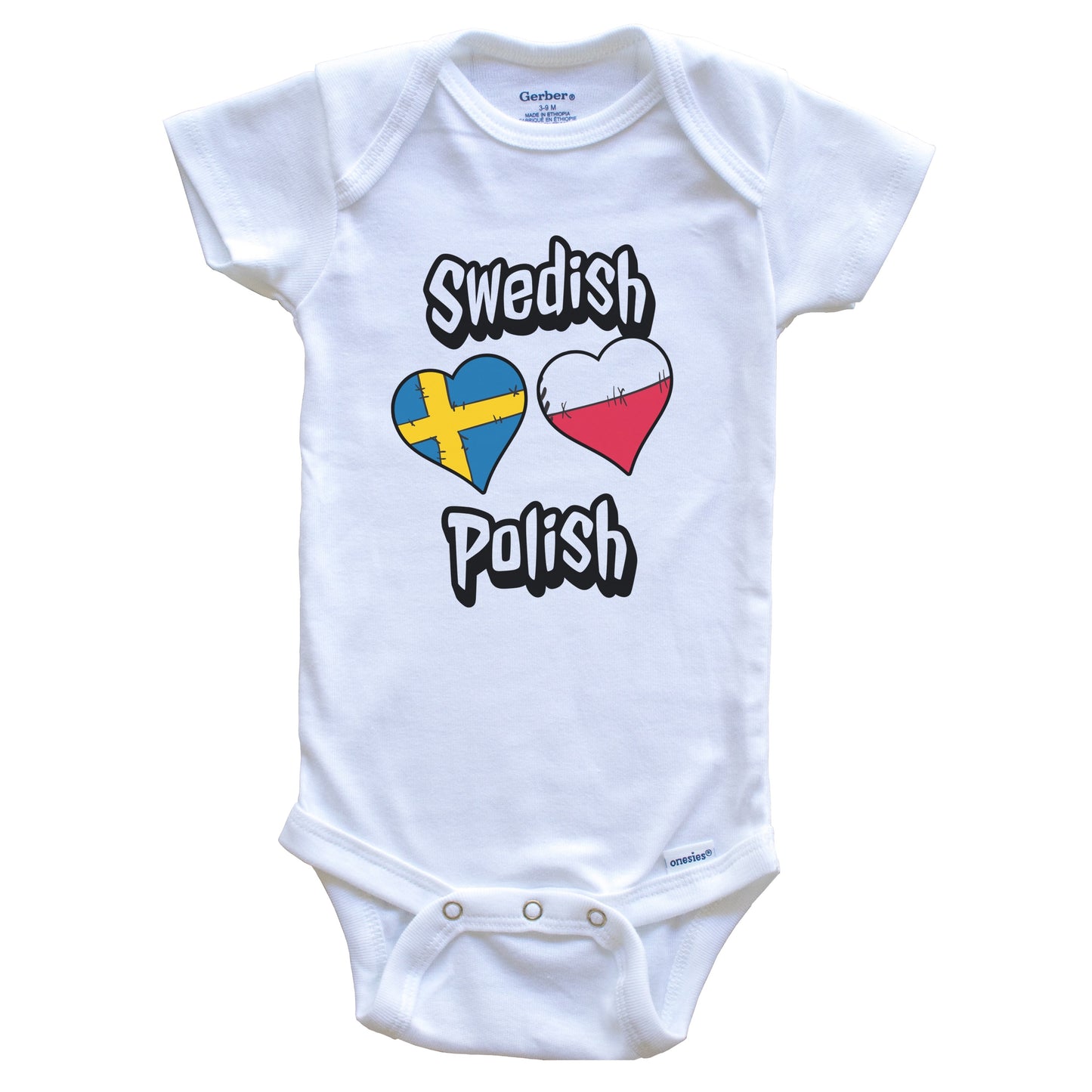 Swedish Polish Flag Heart Combo Sweden Poland Baby Bodysuit