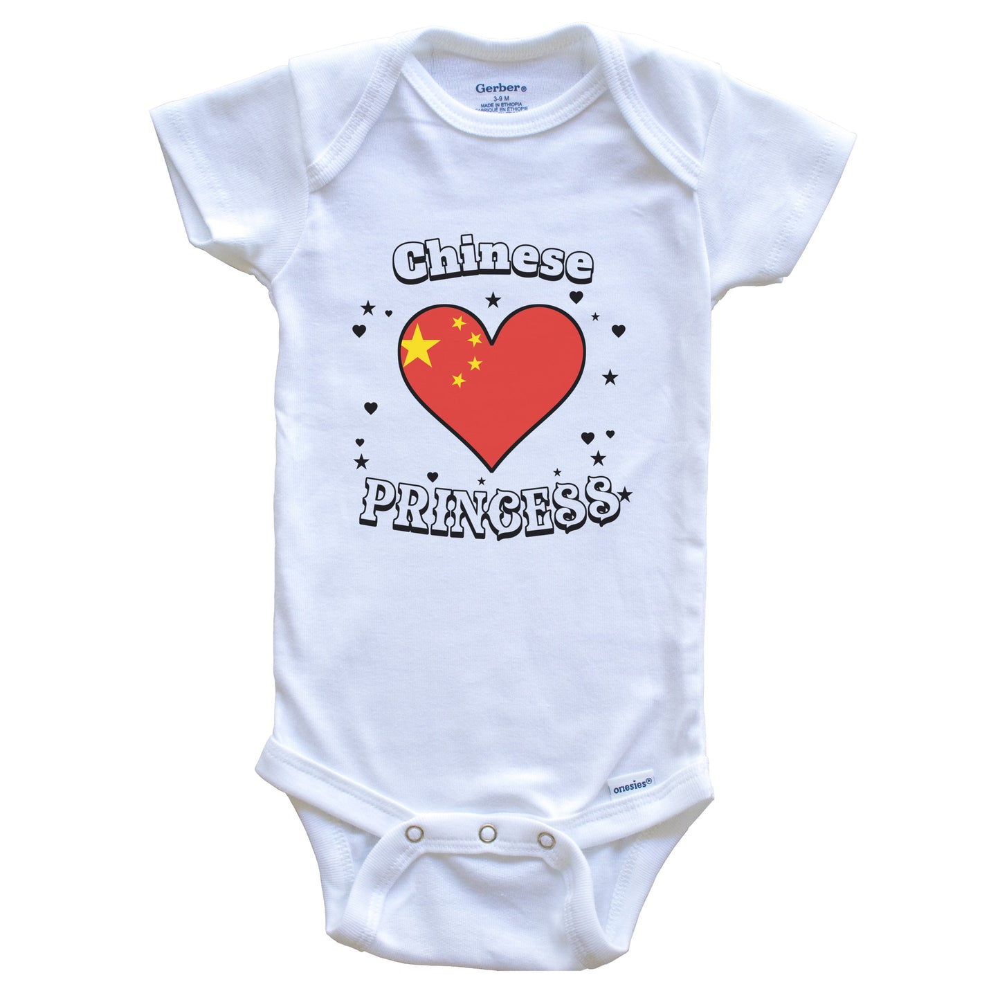 Chinese Princess China Flag Heart Baby Girl Bodysuit