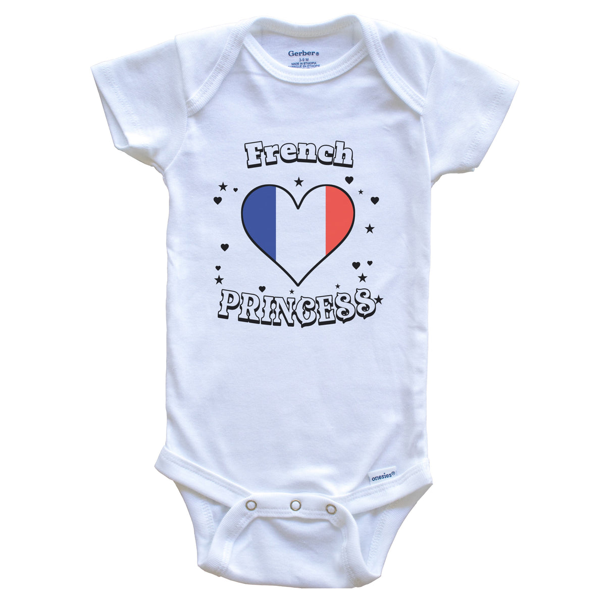 French Princess France Flag Heart Baby Girl Bodysuit
