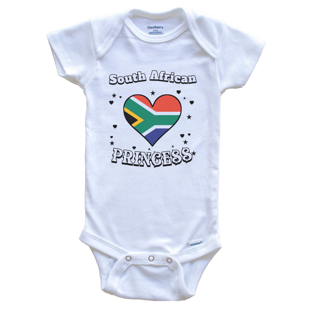 South African Princess South Africa Flag Heart Baby Girl Bodysuit