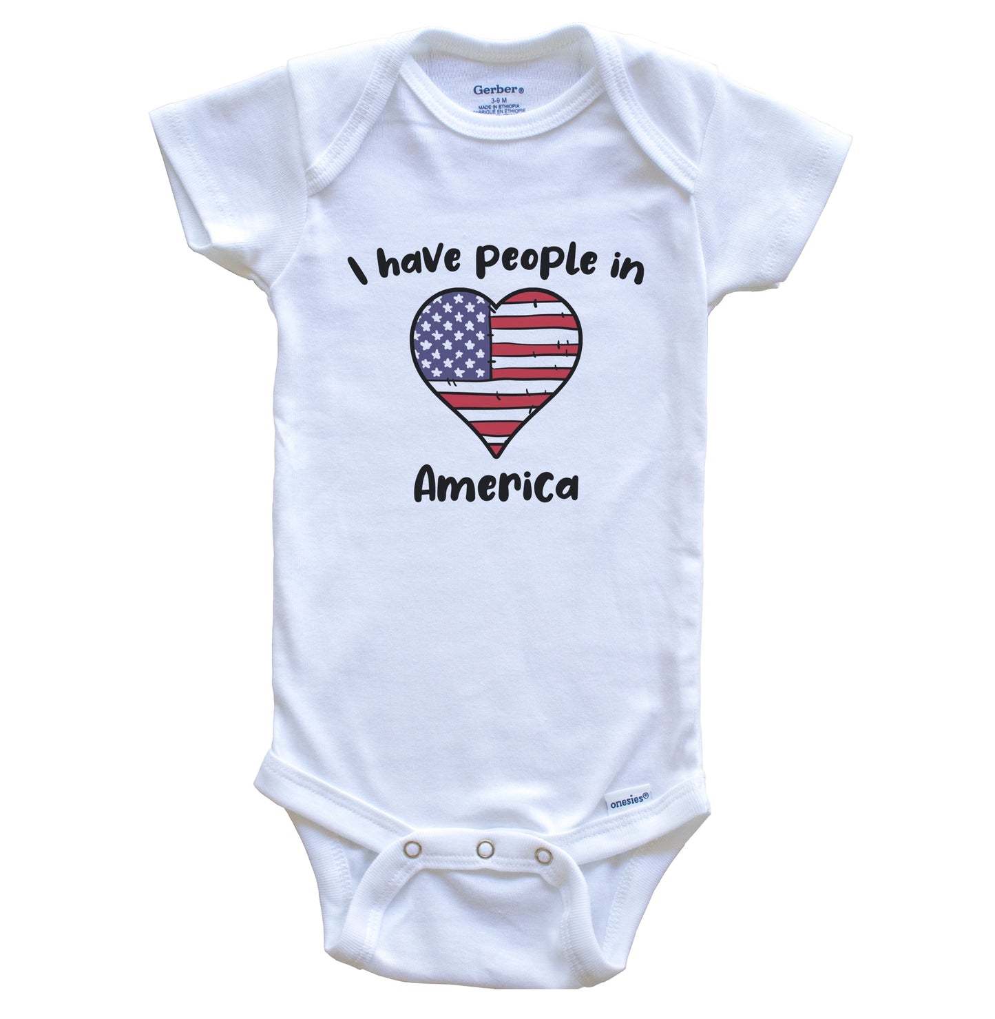 American Flag Heart I Have People In America Baby Bodysuit