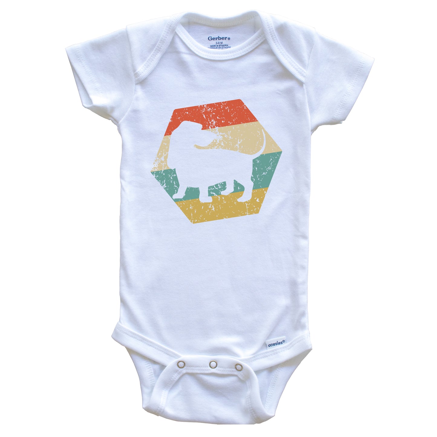 Basset Hound Dog Breed Retro Distressed Hexagon Baby Bodysuit