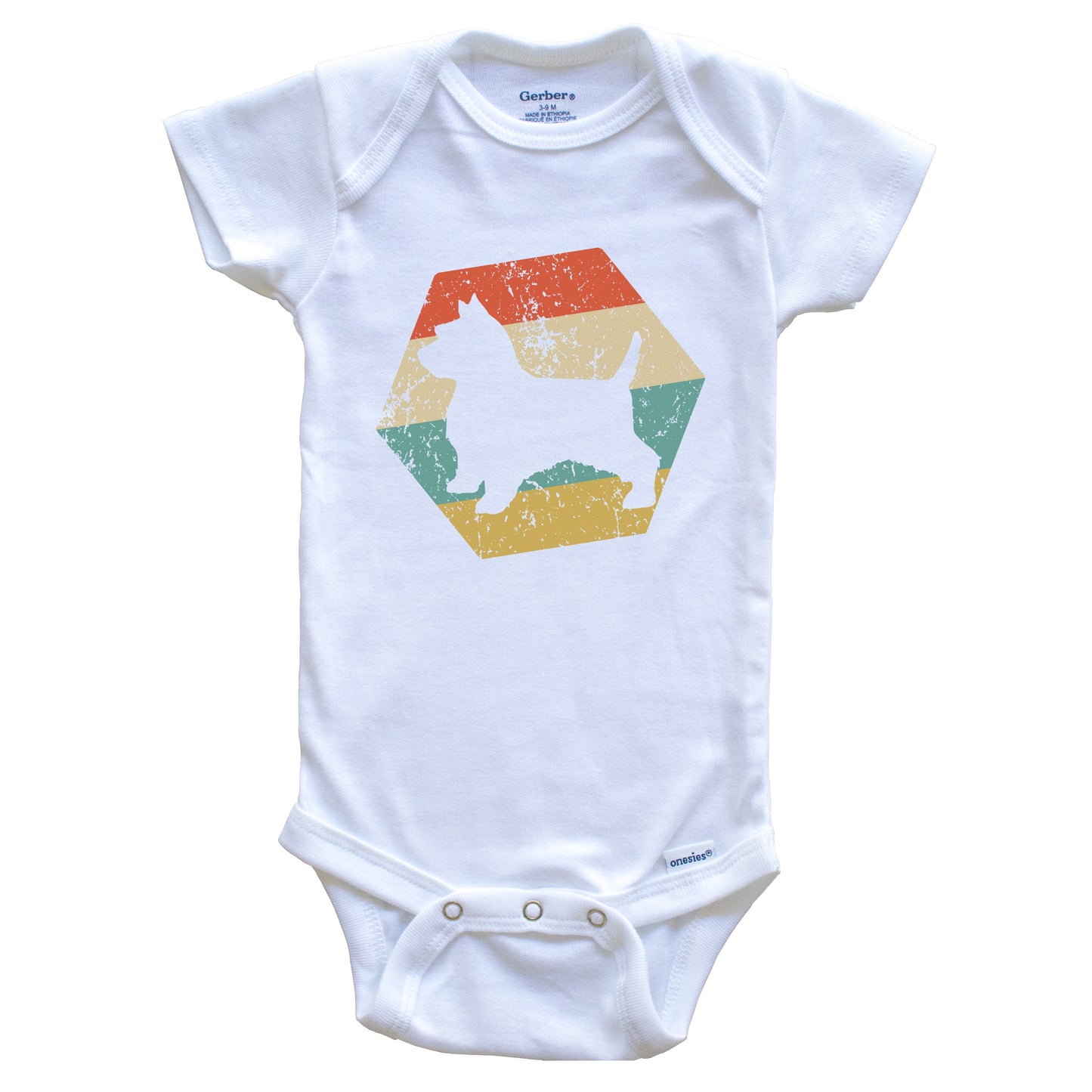 Norwich Terrier Dog Breed Retro Distressed Hexagon Baby Bodysuit