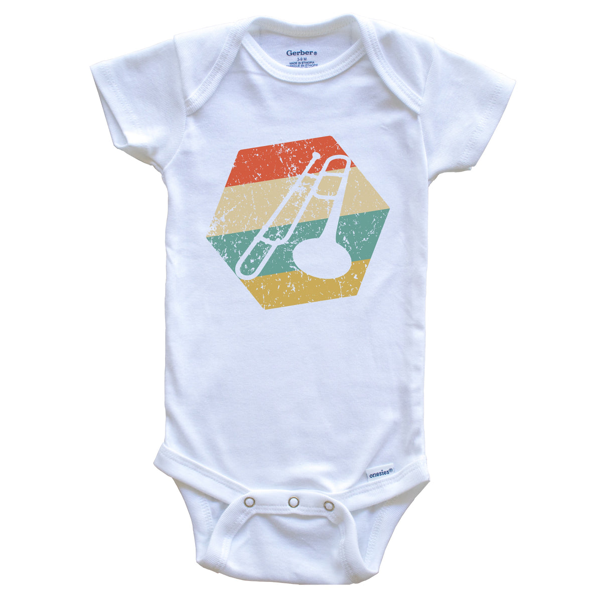 Trombone Retro Distressed Hexagon Trombonist Baby Bodysuit