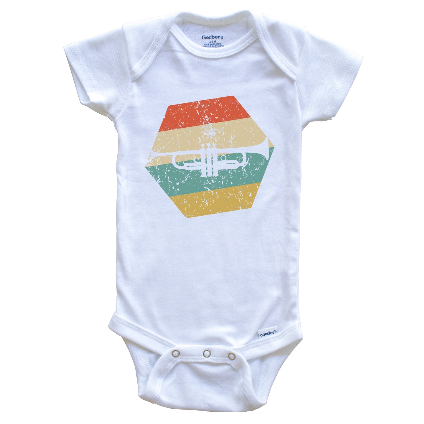 Trumpet Retro Distressed Hexagon Trumpeter Baby Bodysuit