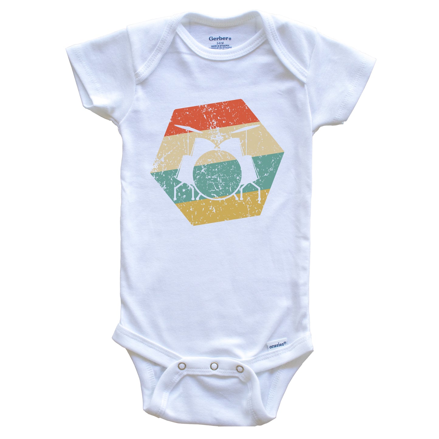 Drum Set Retro Distressed Hexagon Drums Baby Bodysuit