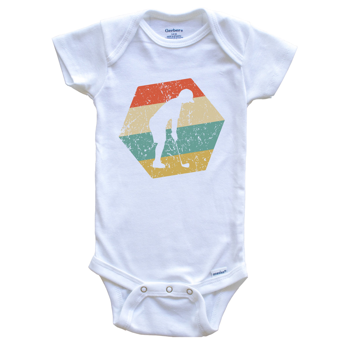Golfer Retro Distressed Hexagon Golf Baby Bodysuit