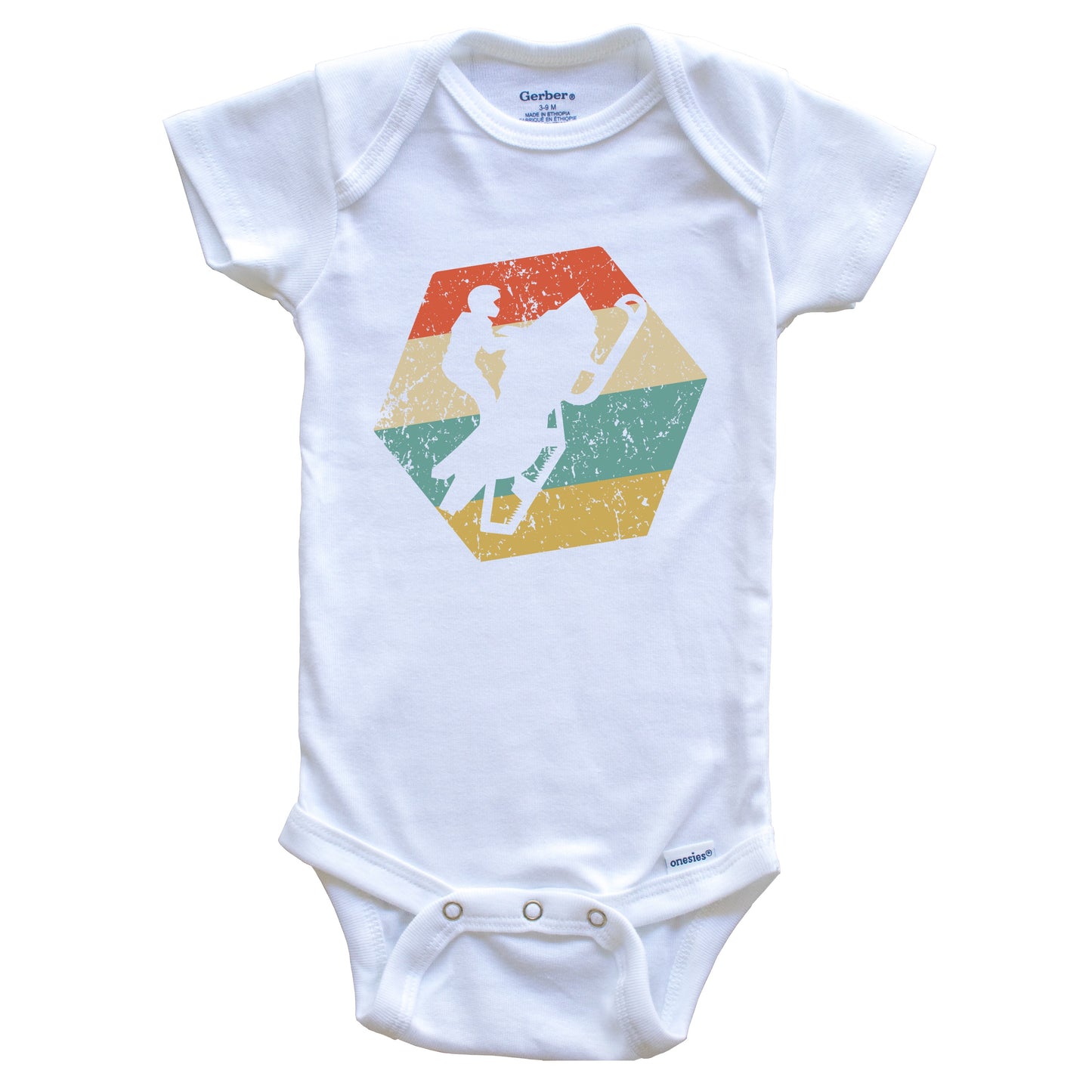 Snowmobiling Retro Distressed Hexagon Snowmobile Baby Bodysuit