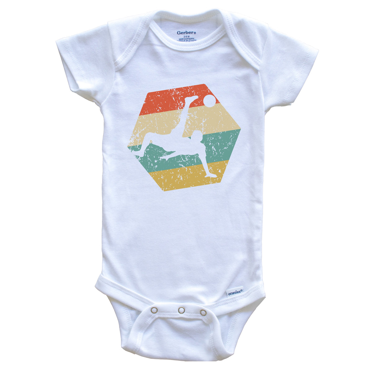Soccer Retro Distressed Hexagon Soccer Kick Baby Bodysuit
